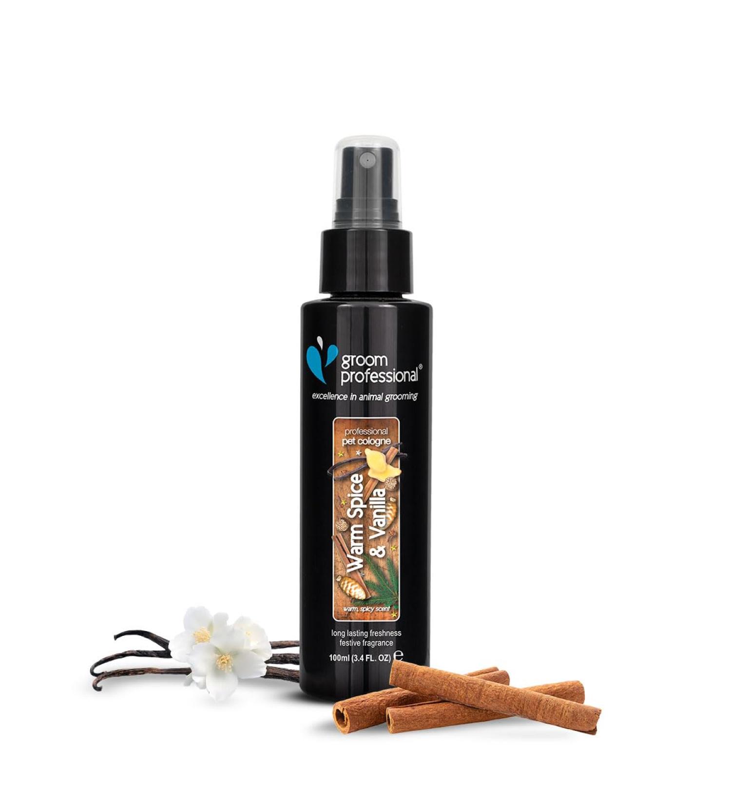 GROOM PROFESSIONAL Warm Spice & Vanilla Festive Dog Cologne Spray - Dog Perfume Spray - Dog Spray for Smelly Dogs - Pet Fragrance with a Spicy Accord of Cinnamon & Nutmeg - Festive Scent 100ml 100 ml (Pack of 1) - Buy Online on GoSupps.com