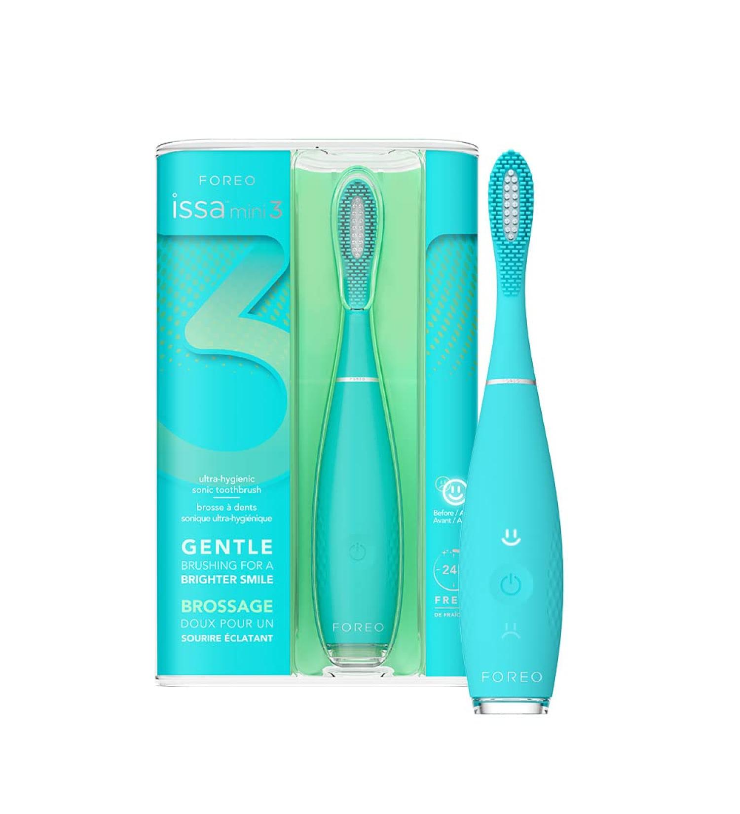 Foreo Issa Mini 3 Summer Sky | Electric 4-in-1 Toothbrush Medical Silicone & PBT Bristles Interchangeable Head USB Charging 2-Year Guarantee - Shop Now! - Buy Online on GoSupps.com