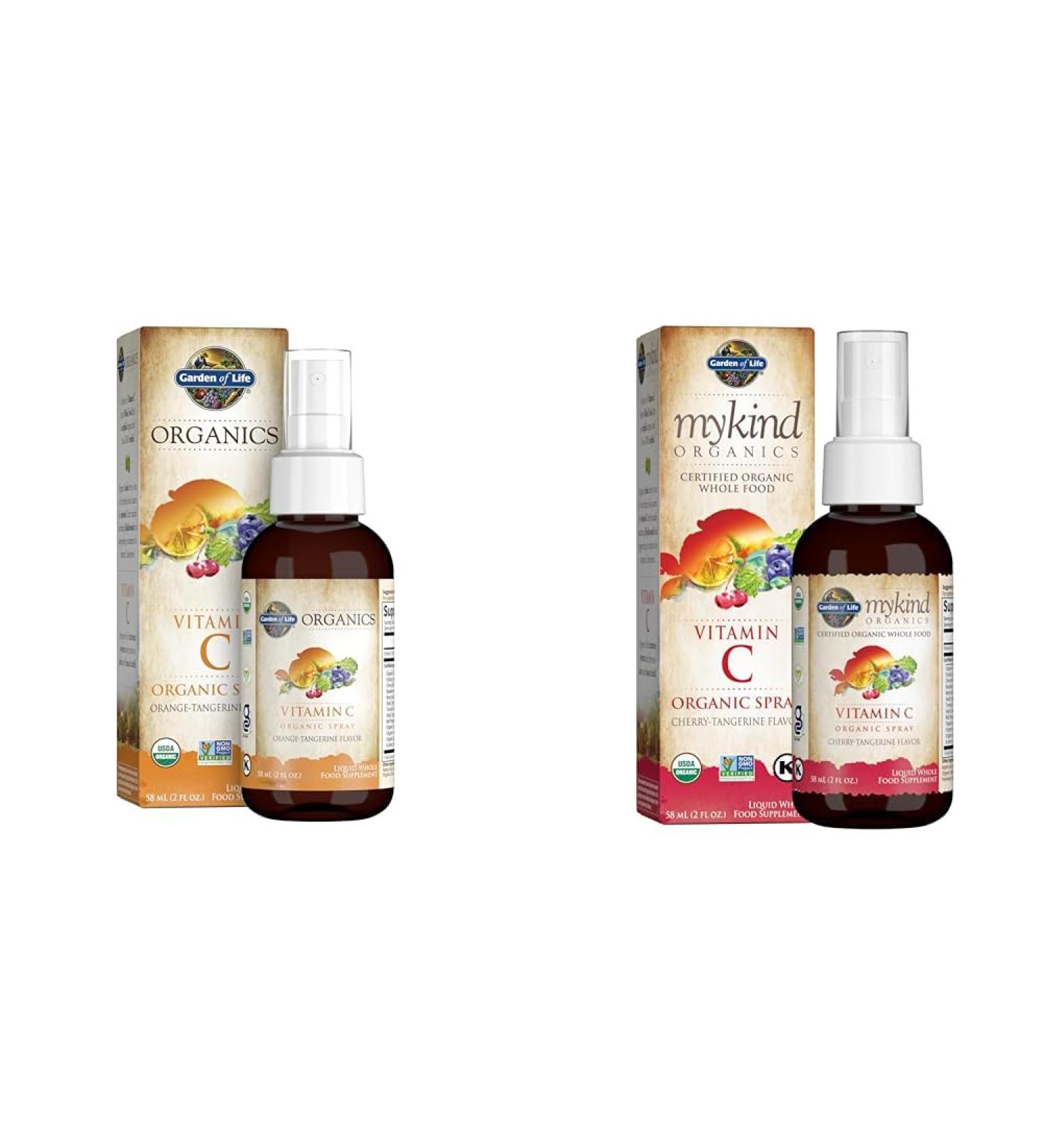 Garden of Life Organics Vitamin C Spray Bundle - Orange Tangerine and Cherry Tangerine 60mg Vitamin C Supplements Antioxidants for Immune Support and Skin Health 2 fl oz Liquid Drops - Buy Online on GoSupps.com