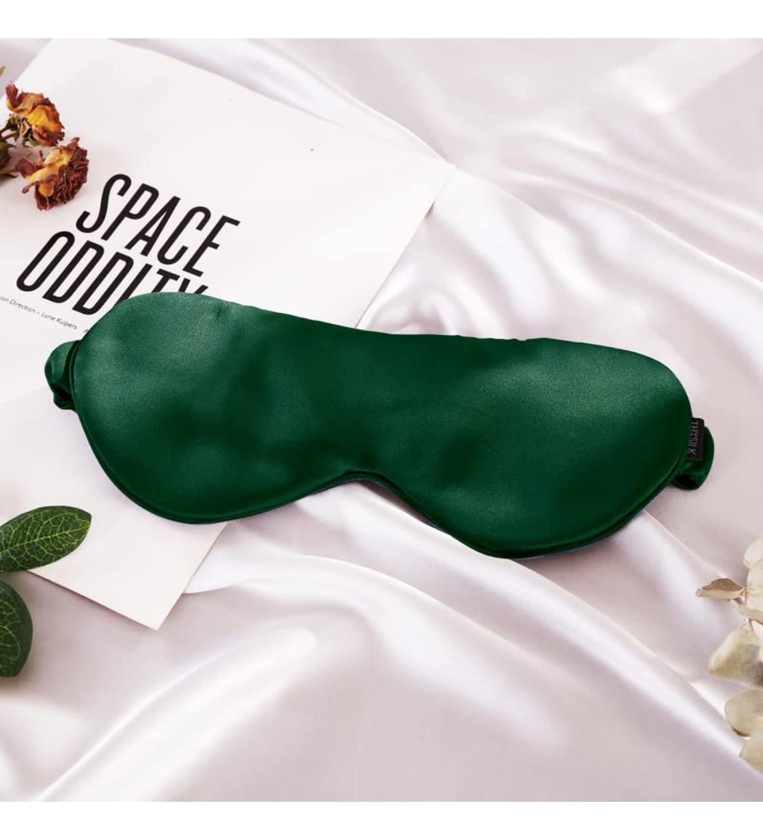 THXSILK Sleep Mask 100% 22 Momme Pure Mulberry Silk Super Smooth Cooling Eye Mask Blackout for Women/Man/Kids Eye Cover with Wide Head Strap Good Night Sleep Comfortable Travel and Nap Emerald Green