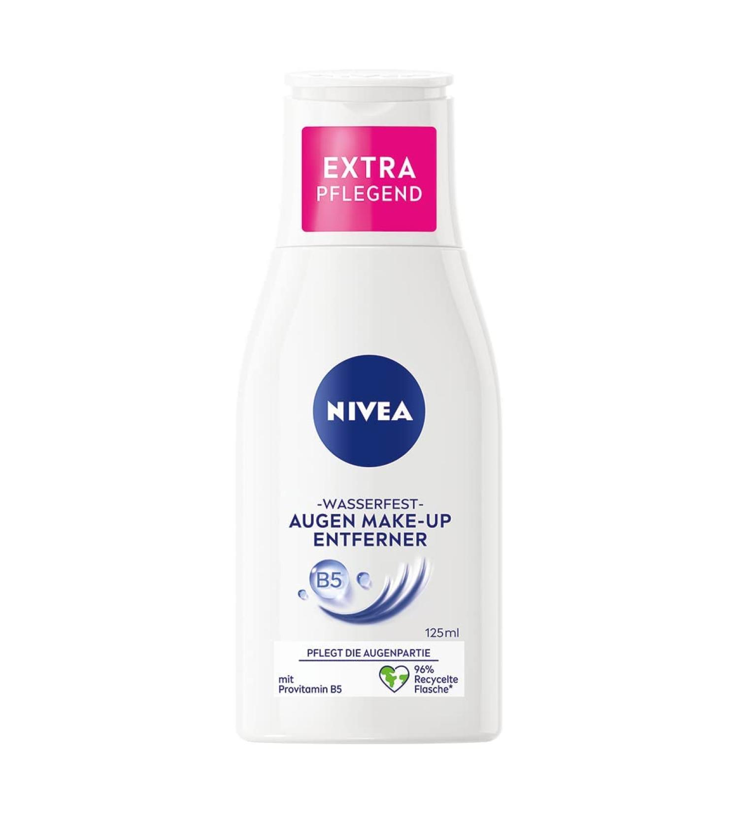 NIVEA Waterproof Eye Makeup Remover (125ml) with Chamomile Extract - Gentle & Effective for Sensitive Eyes - Provitamin B5 - 95% Recycled Bottle - Buy Online on GoSupps.com