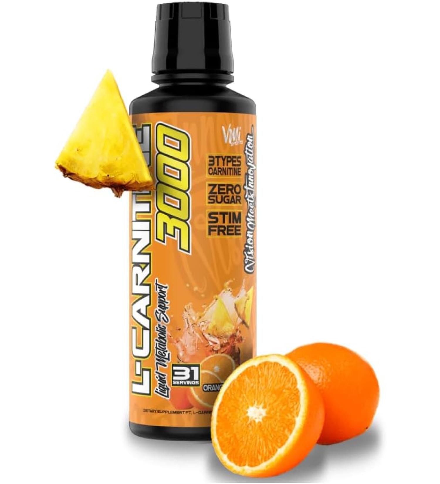 VMI Sports L-Carnitine Liquid 3000 Fat Burner - 3000mg Supplement, 31 Servings (Orange Pineapple 16 fl. oz.) - Buy Online on GoSupps.com