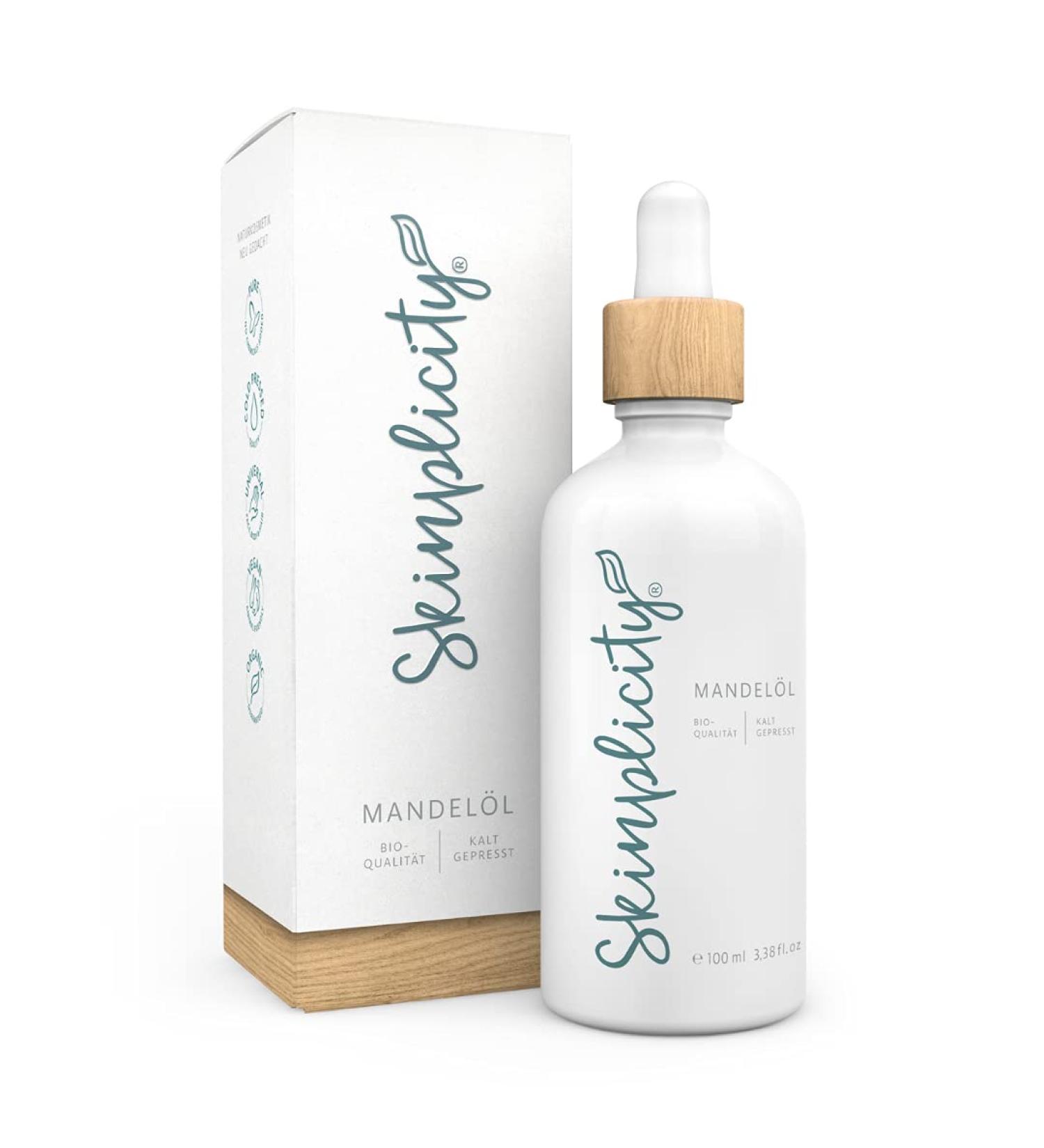 Skinplicity Organic Almond Oil - Natural Cold Pressed Vegan Care for Hair & Dry Skin - Buy Online on GoSupps.com