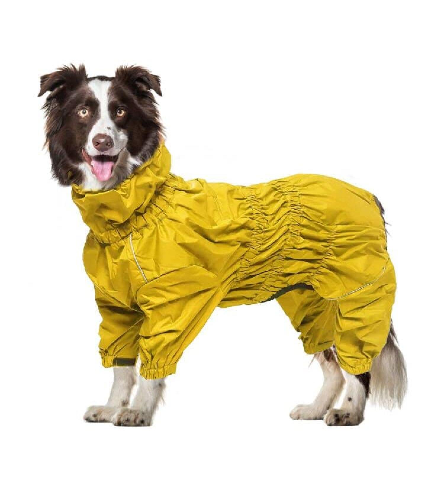 Geyecete Waterproof Dog Rain Coat - Reflective 4-Leg Jacket for Large Medium & Small Dogs - Yellow - XXXL/3XL - Buy Online on GoSupps.com