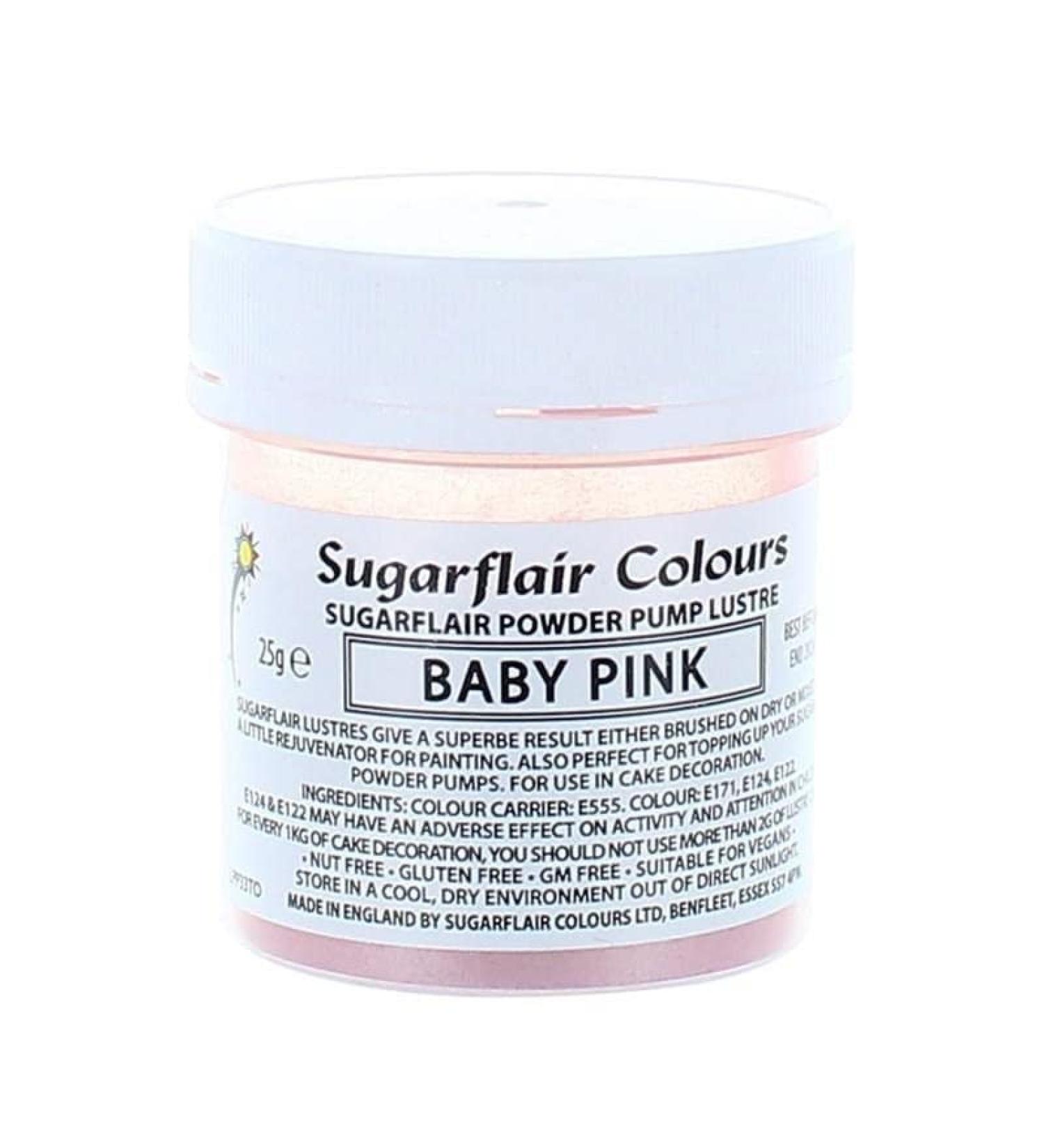 Sugarflair Colours Edible Power Pump Lustre - Baby Pink - Food Colouring Powder Edible Colour Dust Brush On Spray or Add Rejuvenator to Create Eye-Catching Paint Effect - 25g