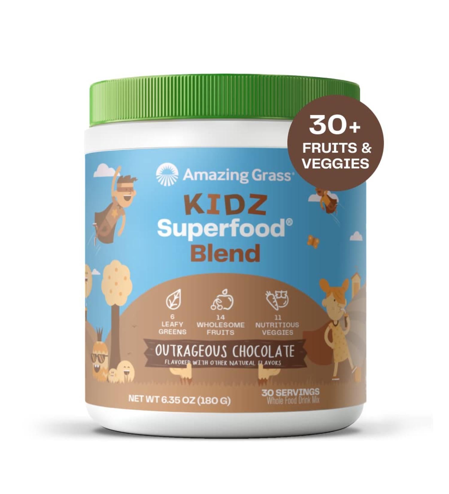 Amazing Grass Kidz Superfood Outrageous Chocolate 6.35 oz - Nutrient-Dense Chocolate for Kids - Buy Online on GoSupps.com
