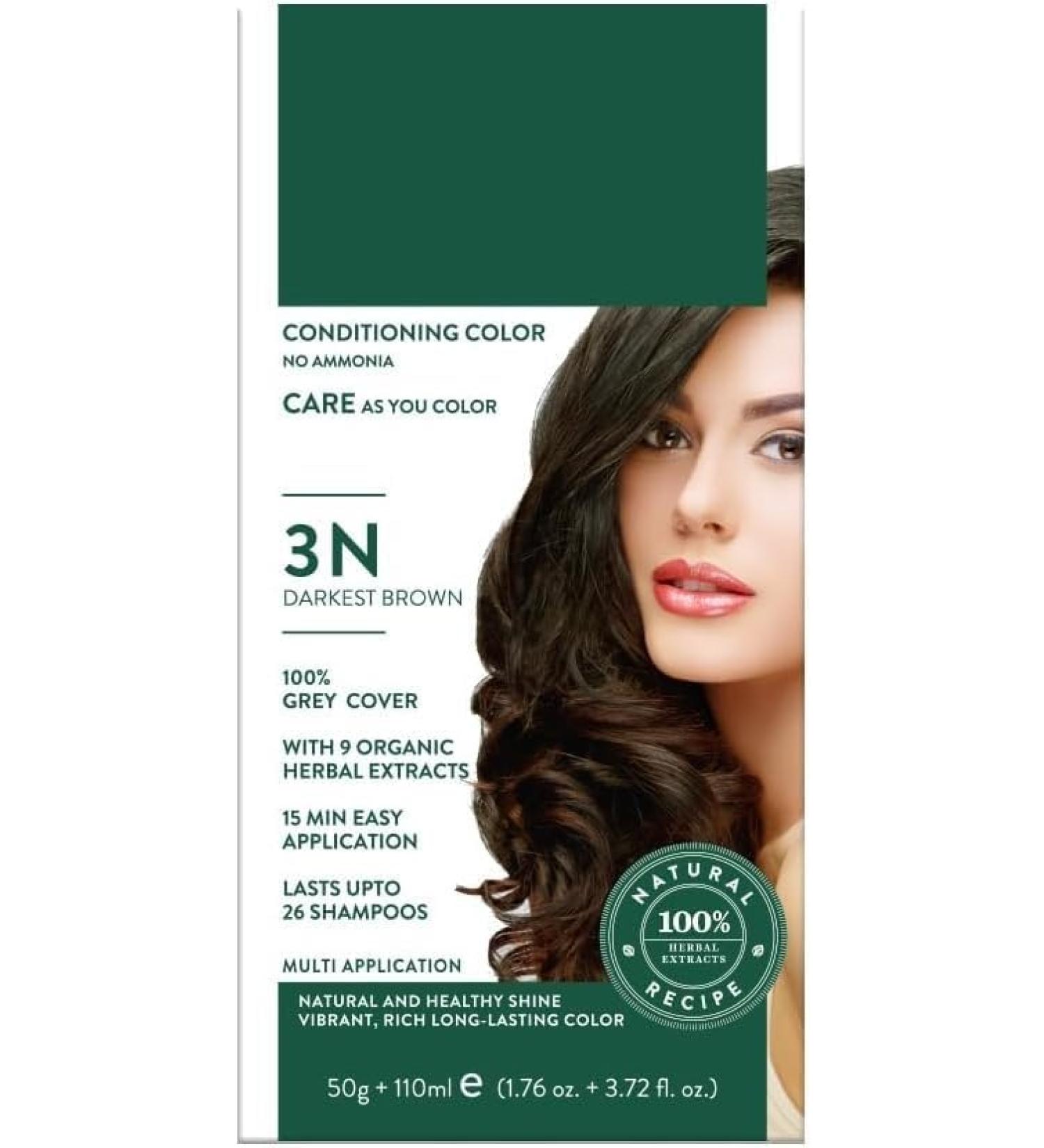 DK Revitalizing Hair Color without Ammonia with 9 Organic Plant Extracts | Provides Natural Healthy Shine | Long-Lasting Color | Dark Brown 3N | 50g + 110ml (Pack of 1)