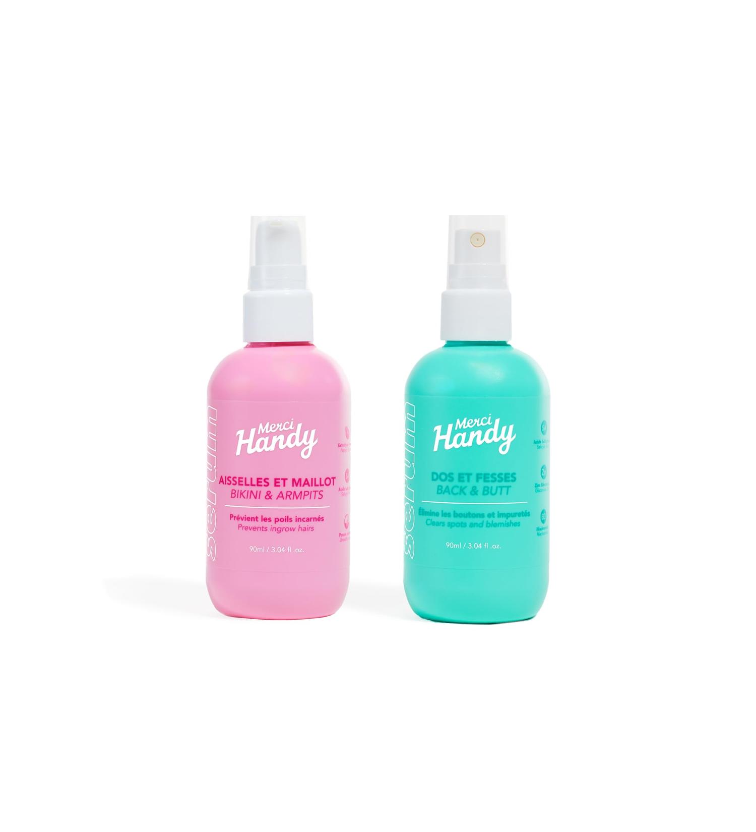 Merci Handy - Body Serum Bikini Aisselles & Maillot + Body Serum Dos & Fesses 90ml x 2 - Soin quotidien - R duit les imperfections - Formule naturelle et hydratante pour une peau douce et saine Duo Bikini Dos et Fesses - Buy Online on GoSupps.com
