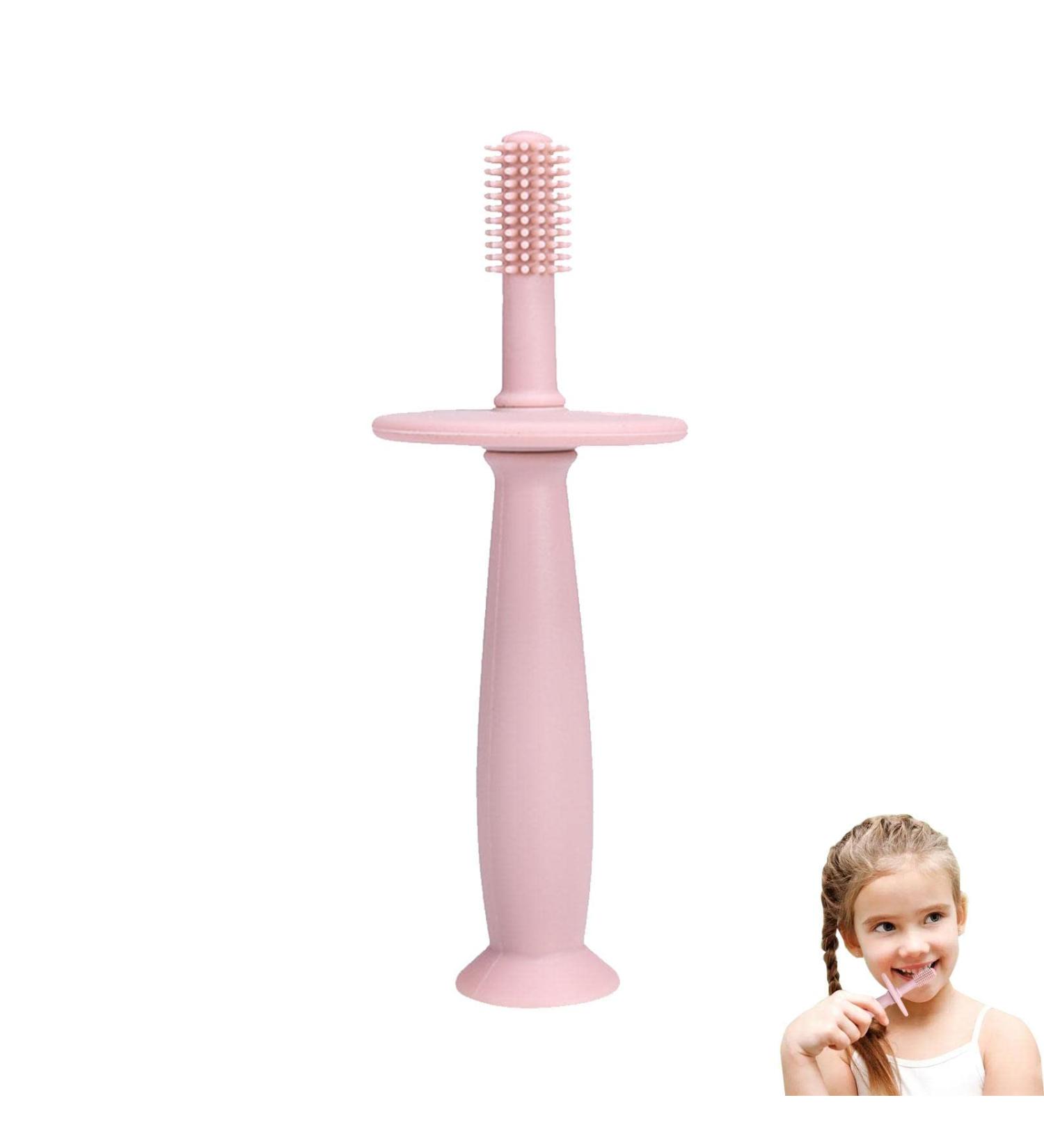 Training Toothbrush Infant - 360 Baby Toothbrush with Suction Base Infant Training Toothbrush for 6-12 Months Newborn Training Teething and Oral Cleaning Fovolat Pink - Buy Online on GoSupps.com