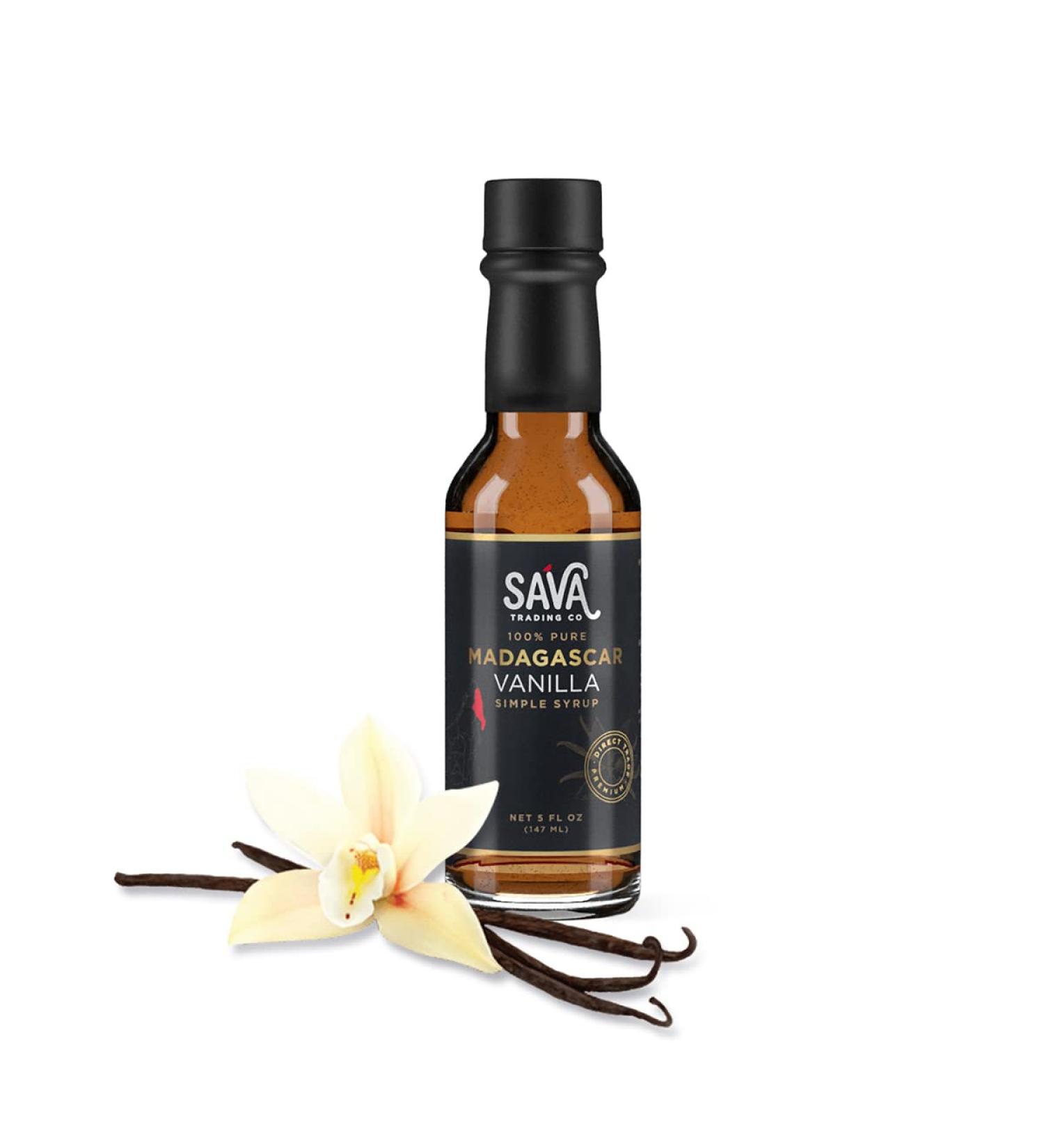 SAVA Madagascar Vanilla Bean Syrup - 100% Pure Gourmet Vanilla w/Organic Cane Sugar - Perfect for Desserts, Cocktails, Ice Cream & Coffee - 5oz - Buy Online on GoSupps.com