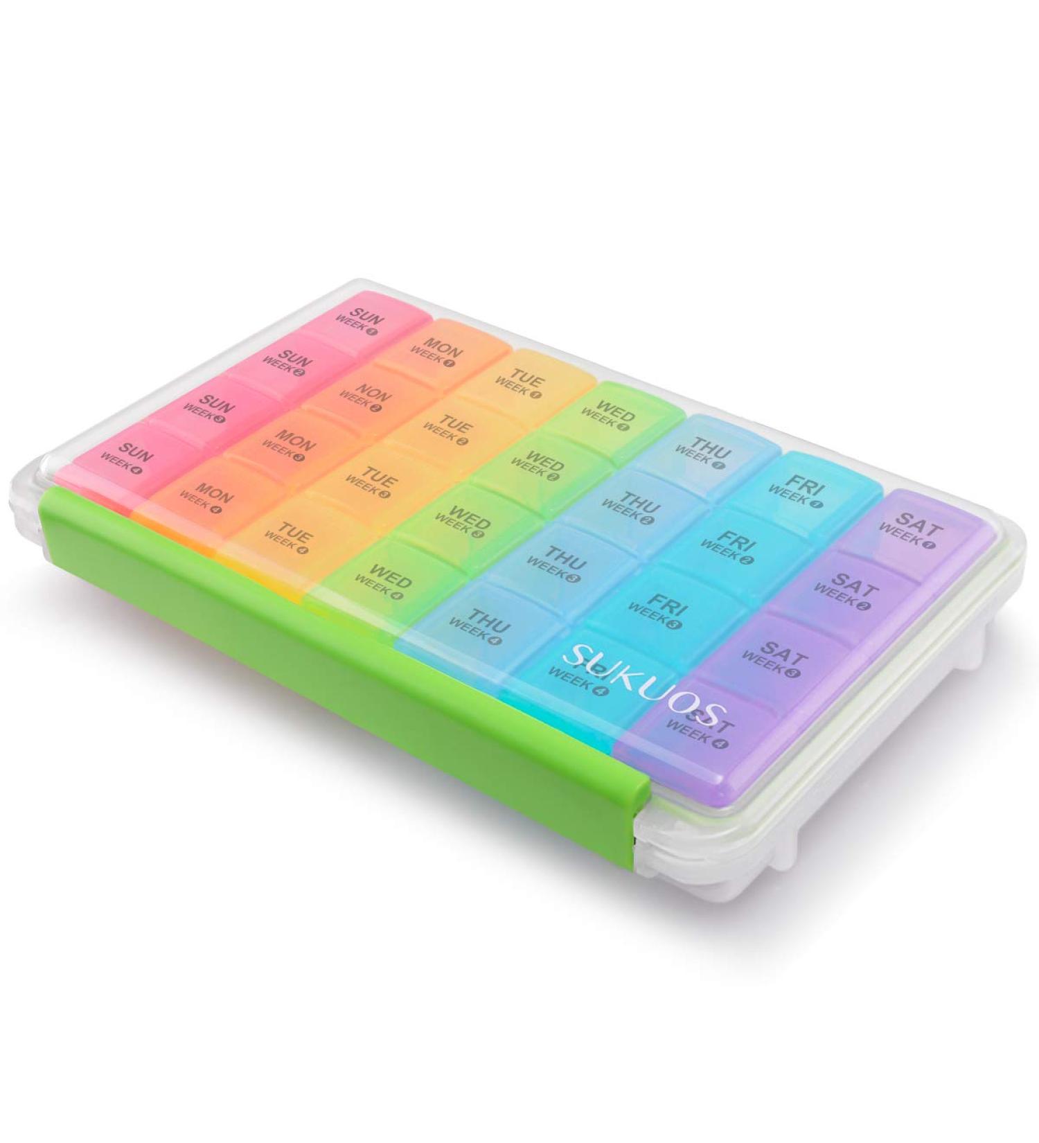 Sukuos 28 Day Monthly Pill Organizer - Large Moisture-Resistant Case for Pills/Vitamins/Supplements - Buy Online on GoSupps.com