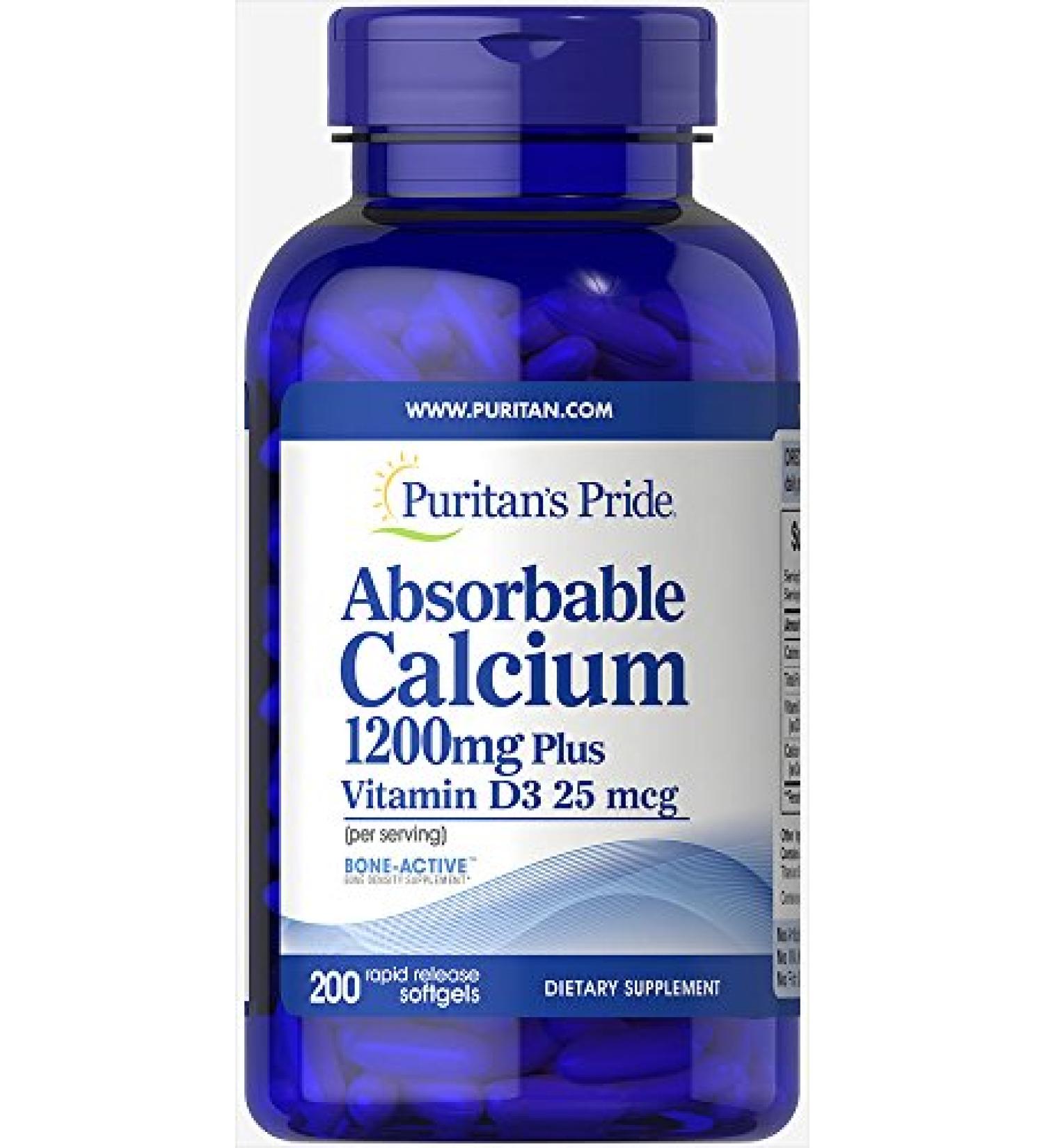 Puritan's Pride Calcium with Vitamin D3 Softgels 1200mg, 200 Count - Pack of 1 - Buy Online on GoSupps.com