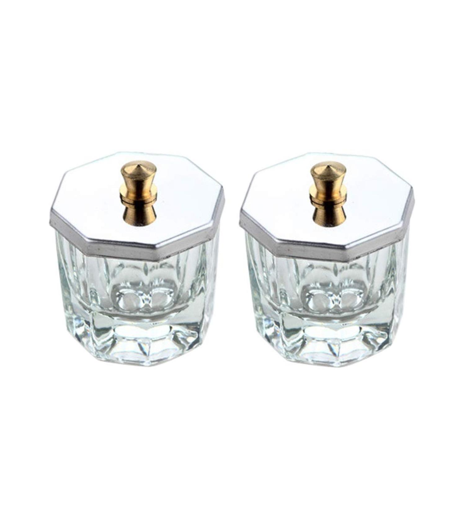 Mini Dape Shells Set - 2 Glass Bowls with Stainless Steel Lids for Nail Art - Crystal Clear Nail Tools & Acrylic Powder Storage - Buy Online on GoSupps.com