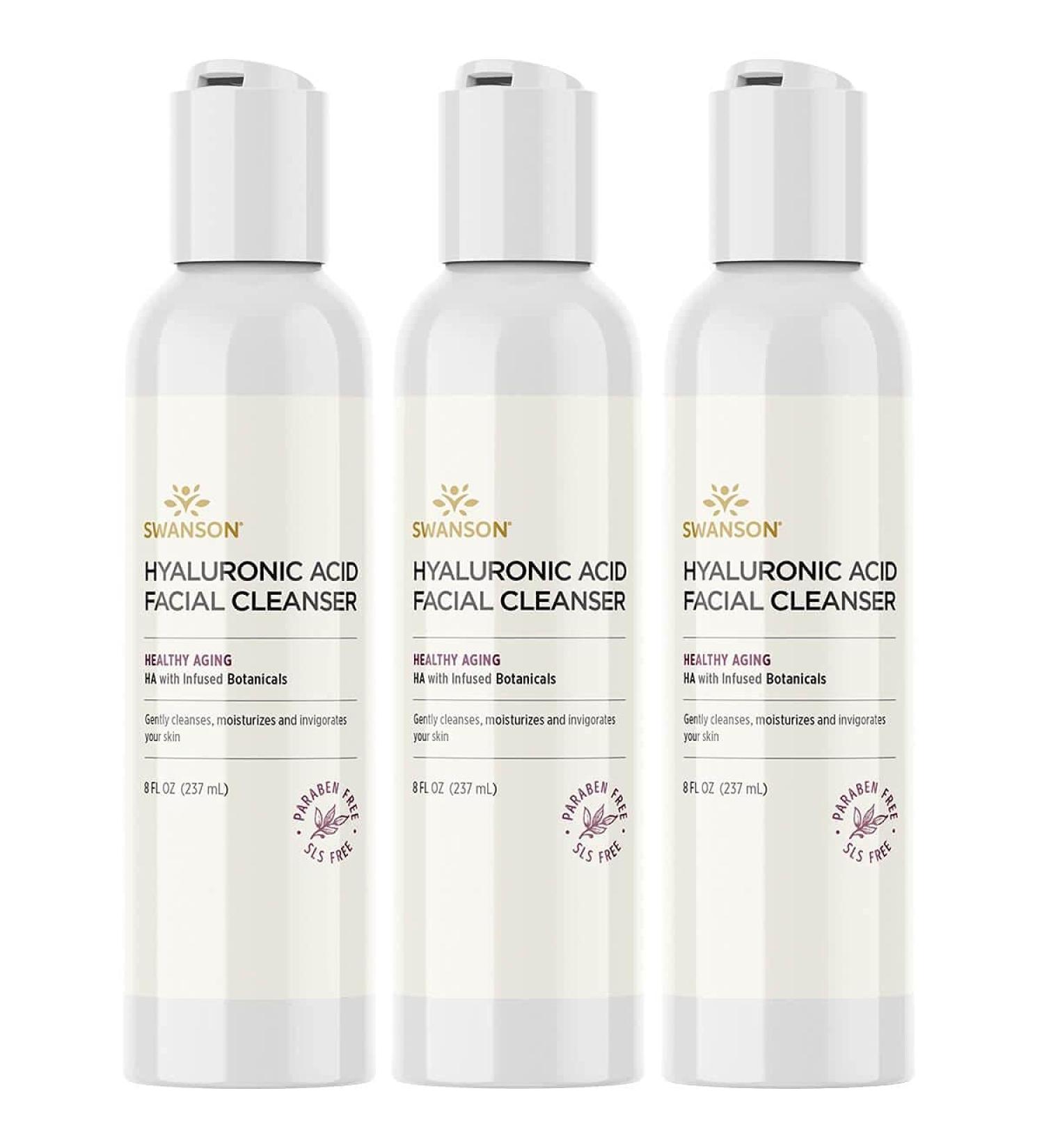 Swanson Hyaluronic Acid Facial Cleanser - 8 fl oz (237 ml) Liquid - 3 Pack | Hydrating Skincare for All Skin Types - International Shipping Available - Buy Online on GoSupps.com