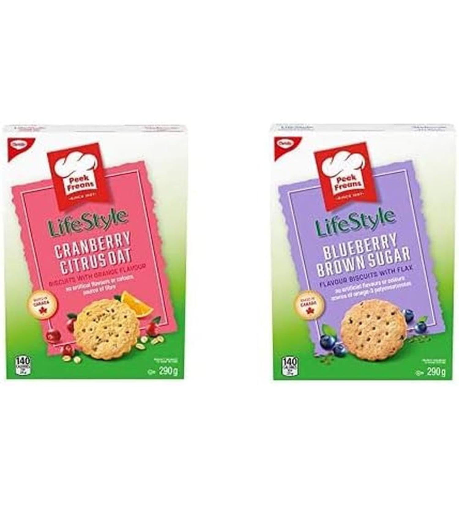 Peek Freans Lifestyle Cranberry Citrus Oat Crunch Cookies | 290g Box from Canada with Lifestyle Blueberry Brown Sugar Cookies with Flax 290g