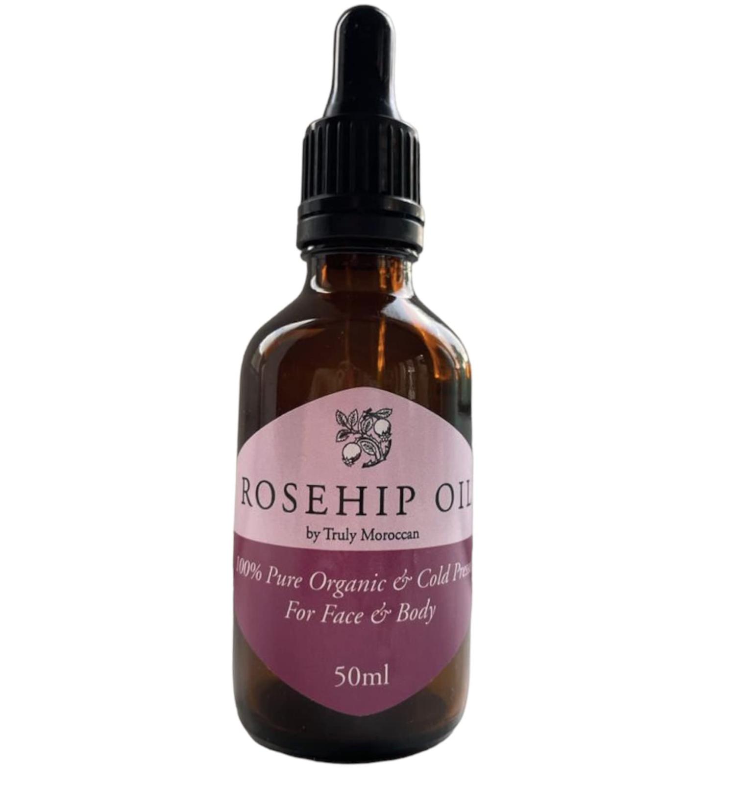 Truly Moroccan 50ml Organic Cold Pressed Rosehip Seed Oil For Face Skin Hair And Body - Pure Rose Hip Extract With Vitamin E - Helps With Facial Scars Wrinkles And Stretch Marks - Buy Online on GoSupps.com