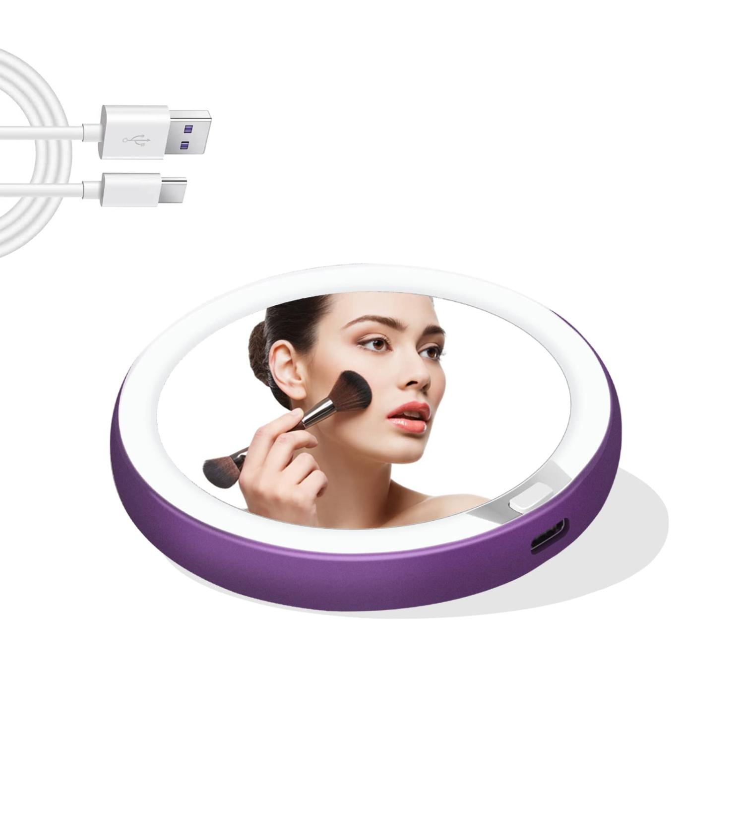 PURPLE PAVAAIDAN Travel Compact Mirror with LED Light - 1X/3X Magnifying Double Sided Makeup Mirror - Dimmable Portable Mirror for Handbag and Purse - Buy Online on GoSupps.com