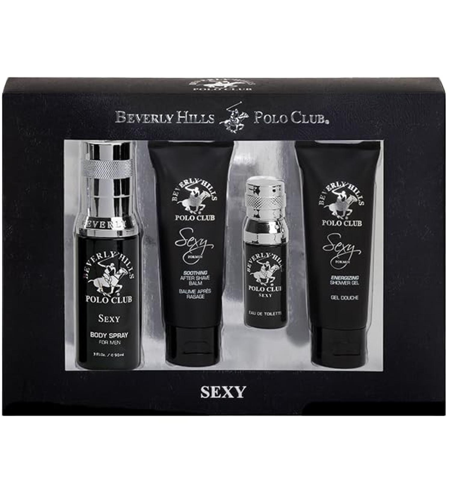 Beverly Hills Polo Club BHPC 4 Piece Economy Gift Set with Eau De Toilette Body Spray After Shave & Shower Gel (Sexy)