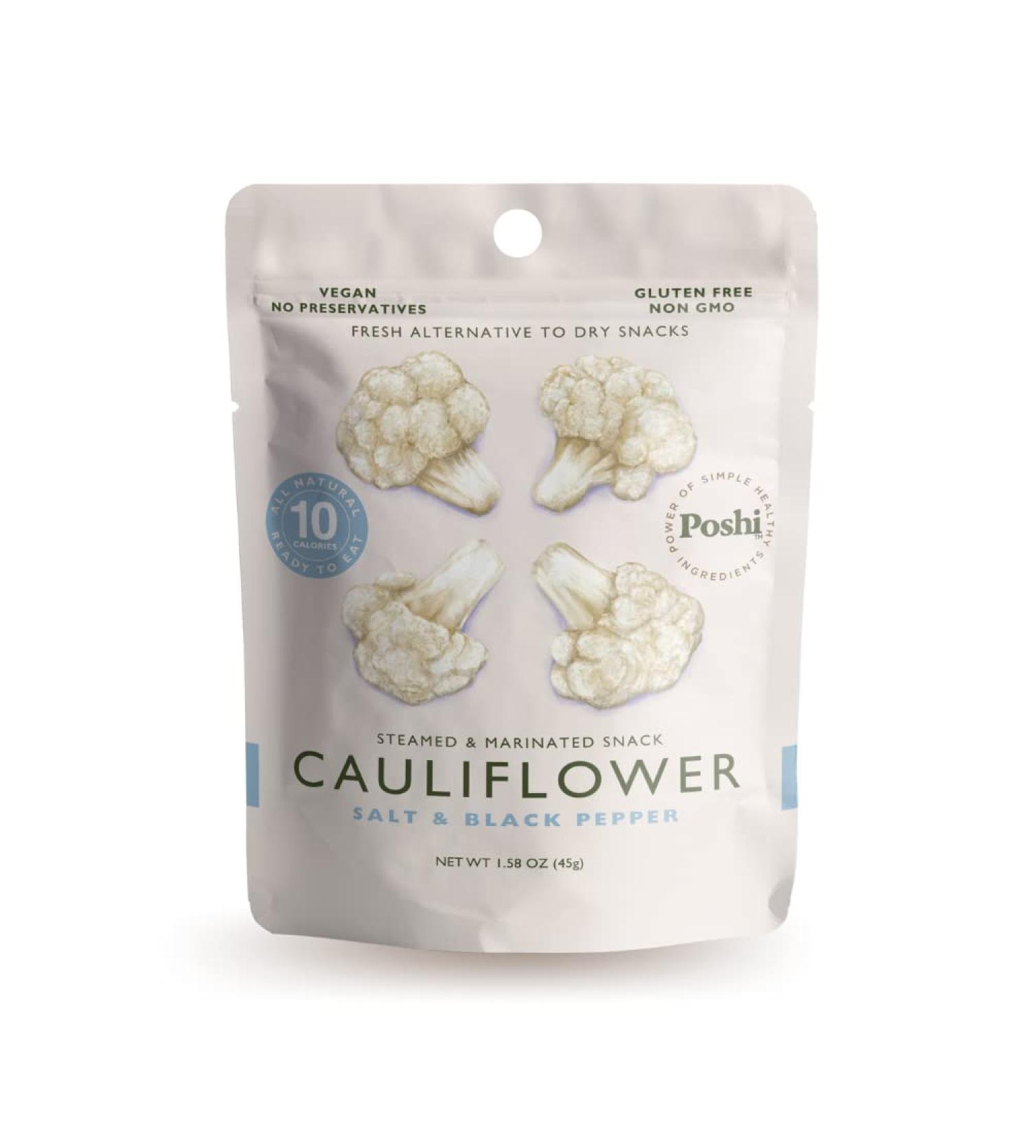 POSHI Cauliflower Vegetable Snack | Salt + Black Pepper | Keto, Vegan, Paleo | Non GMO, Low Carb, Low Calorie | Gluten Free | Marinated, Steamed | Gourmet, Healthy, Natural | Travel Food (10 Pack - 1.58 oz) - Buy Online on GoSupps.com
