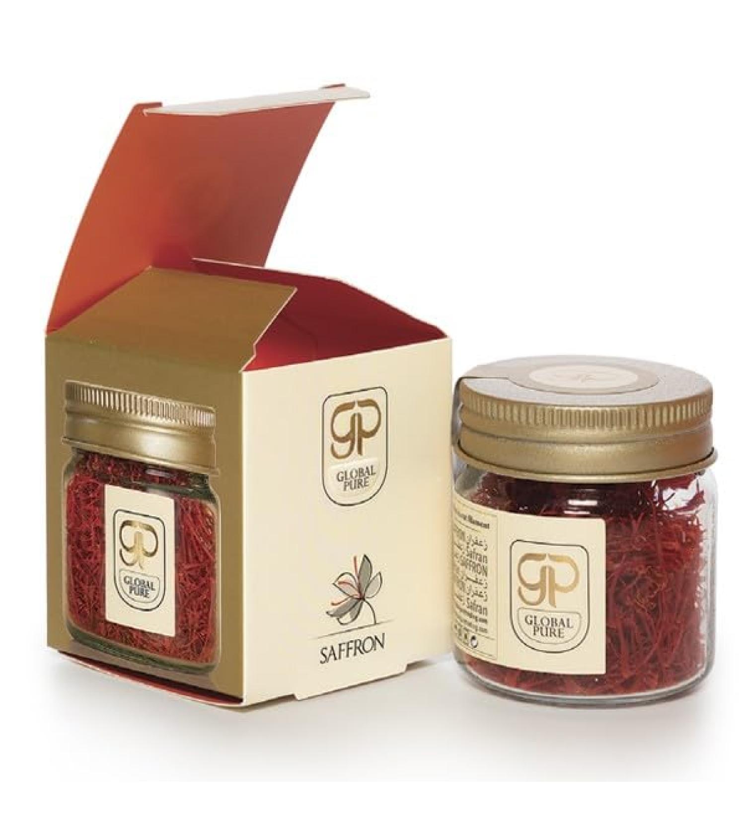 Global Pure Cut saffron threads 3g glass packaging