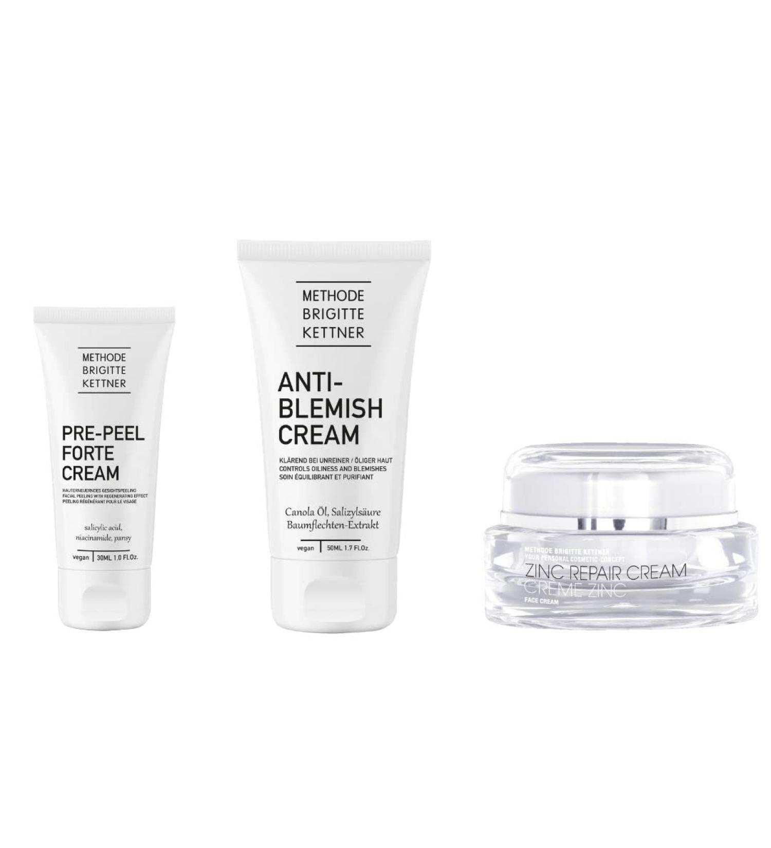 Methode Brigitte Kettner Acne-prone skincare trio: Anti-Blemish Cream Zinc Healing Cream Pre-peel Forte