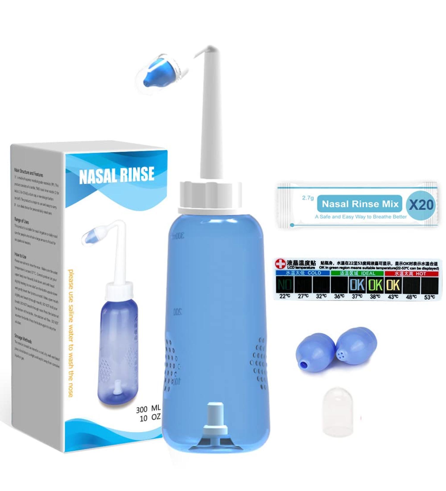 Nasal Irrigation System 300ml - BPA-Free Sinus Rinse Bottle for Adults & Kids | Includes 20 Salt Packets and Sticker - Buy Online on GoSupps.com