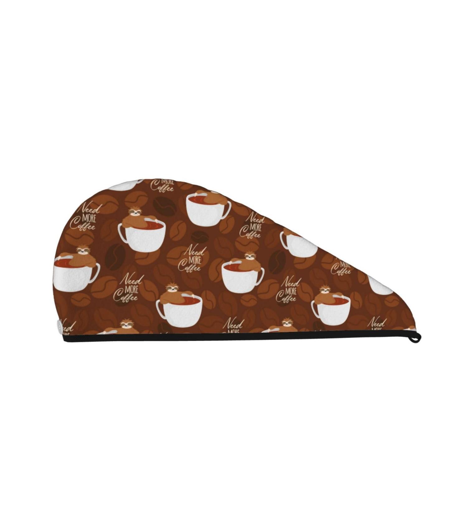 Hair Towel Wrap - Quick-Dry Hair Drying Turban with Button | Sloths Need More Coffee Design - Buy Online on GoSupps.com
