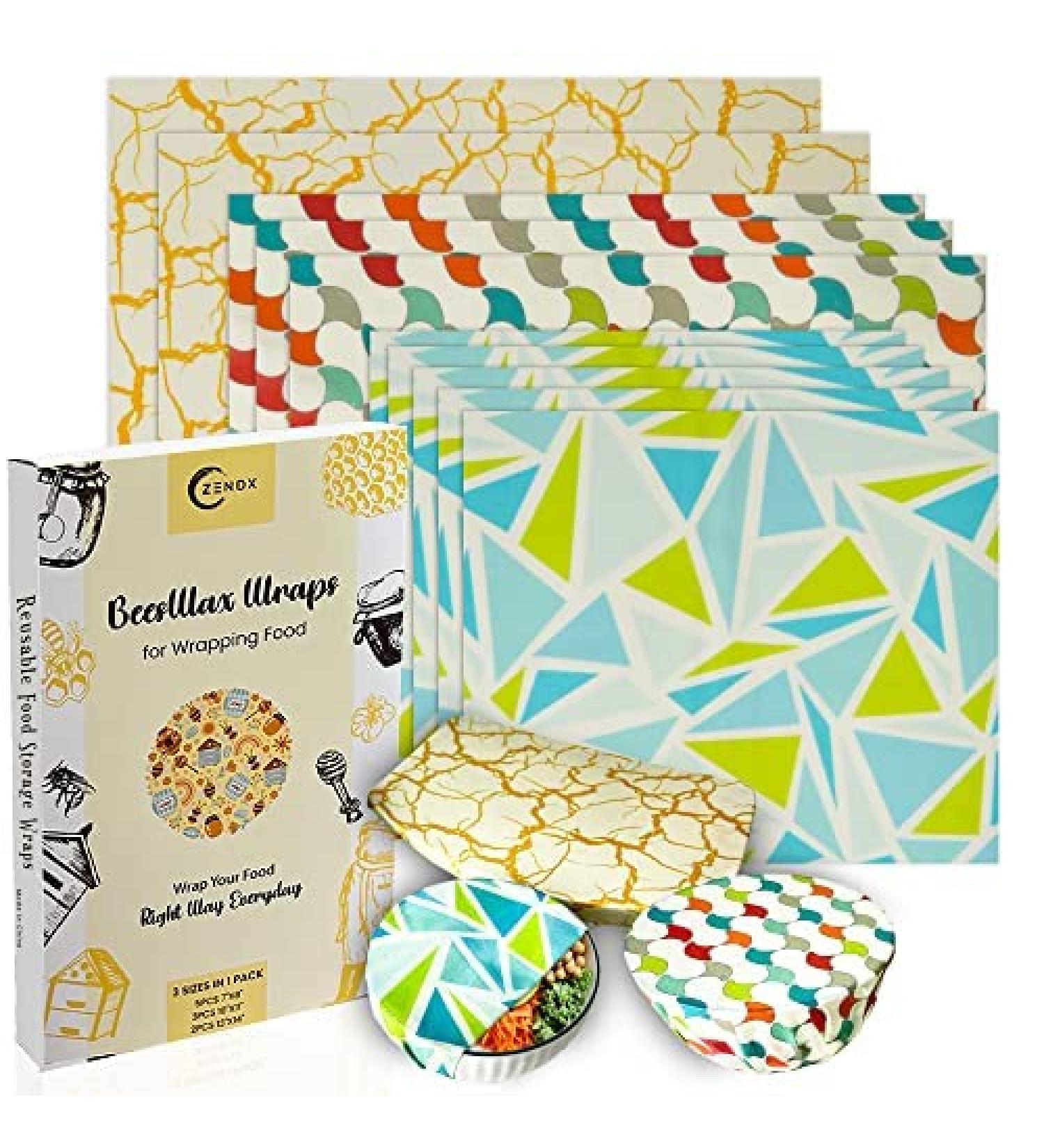 ZENDX Beeswax Wrap Assorted 10 Pack - Eco-Friendly Reusable Food Wrap (5S 3M 2L) - Plastic & Silicone Free Beeswax Wraps for Food Storage - Buy Online on GoSupps.com