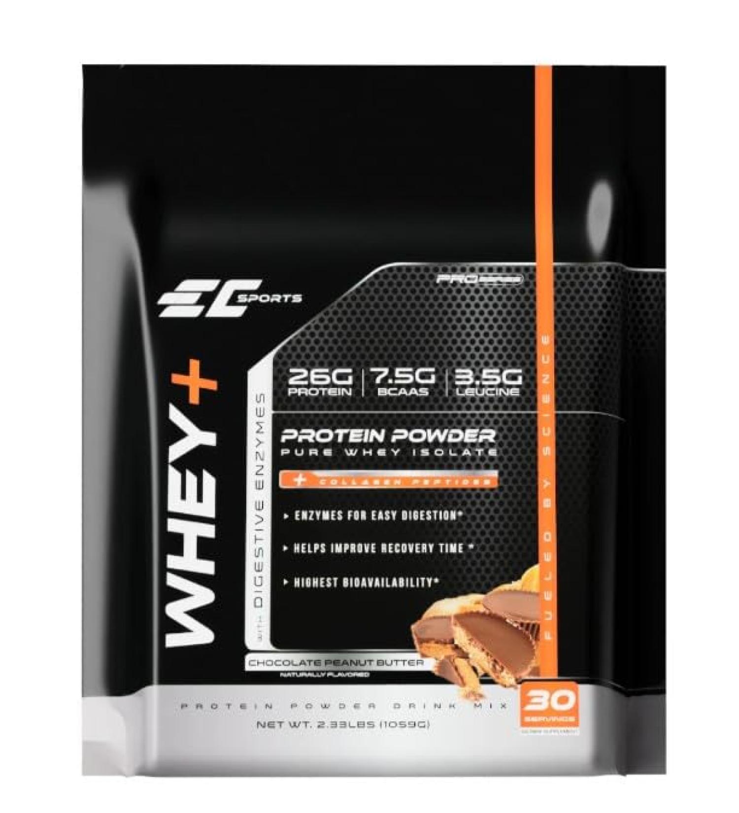 EC Sports Whey+ Protein Powder Chocolate Peanut Butter Mix w/Digestive Enzymes - Isolate Supplement Collagen Peptides w/Swift Reform - 30 Servings 2.03 Pound (Pack of 1) Chocolate Peanut Butter - Buy Online on GoSupps.com