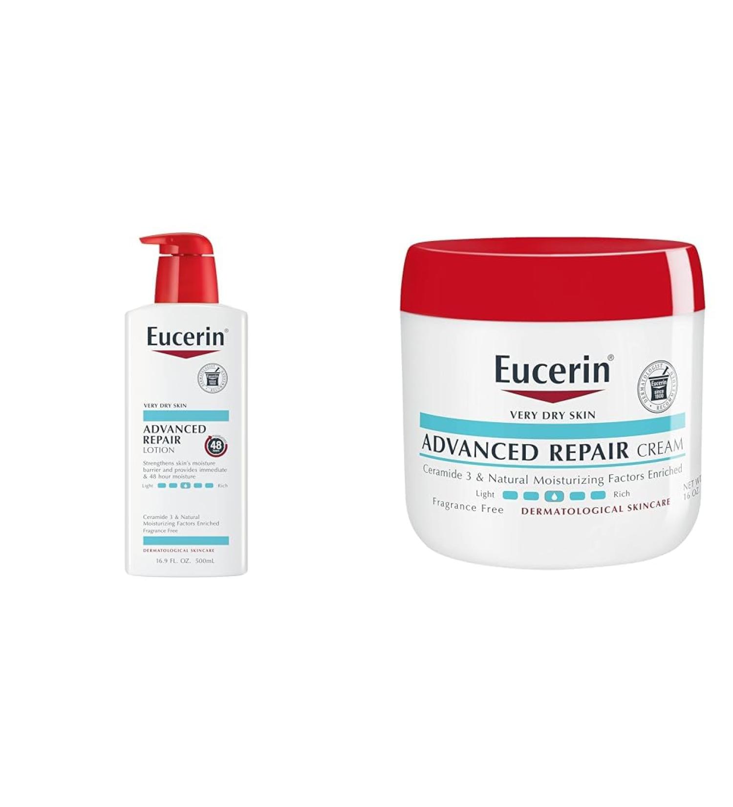 Eucerin Advanced Repair Body Lotion Unscented Body Lotion for Dry Skin 16.9 Fl Oz Pump Bottle & Advanced Repair Body Cream Fragrance Free Body Cream for Dry Skin 16 Oz Jar - Buy Online on GoSupps.com