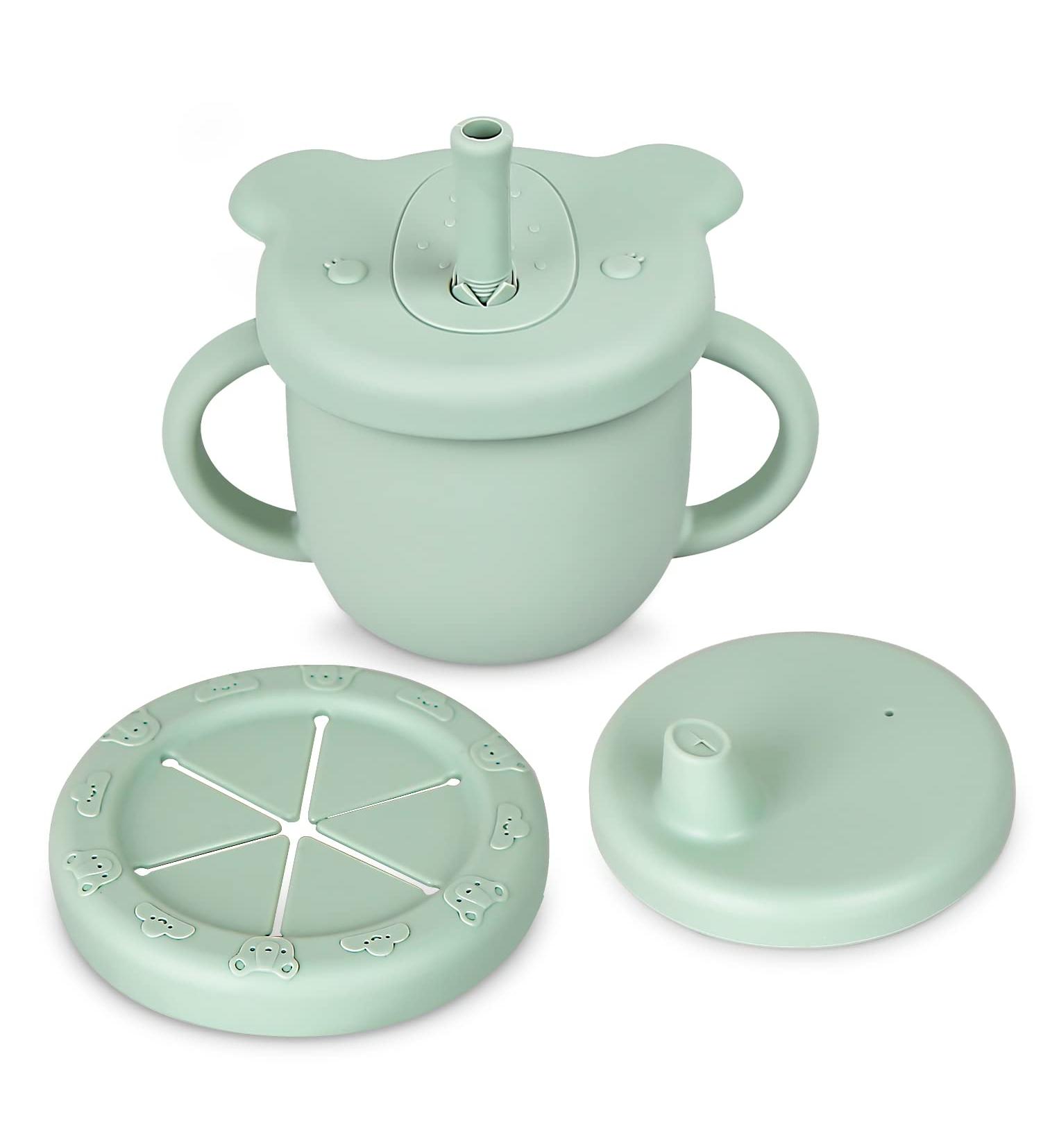 Ourobot 3 in 1 Silicone Baby Sippy Cups - Toddler Snack Cup with Handles | Multipurpose Training Cup for Babies - Buy Online on GoSupps.com