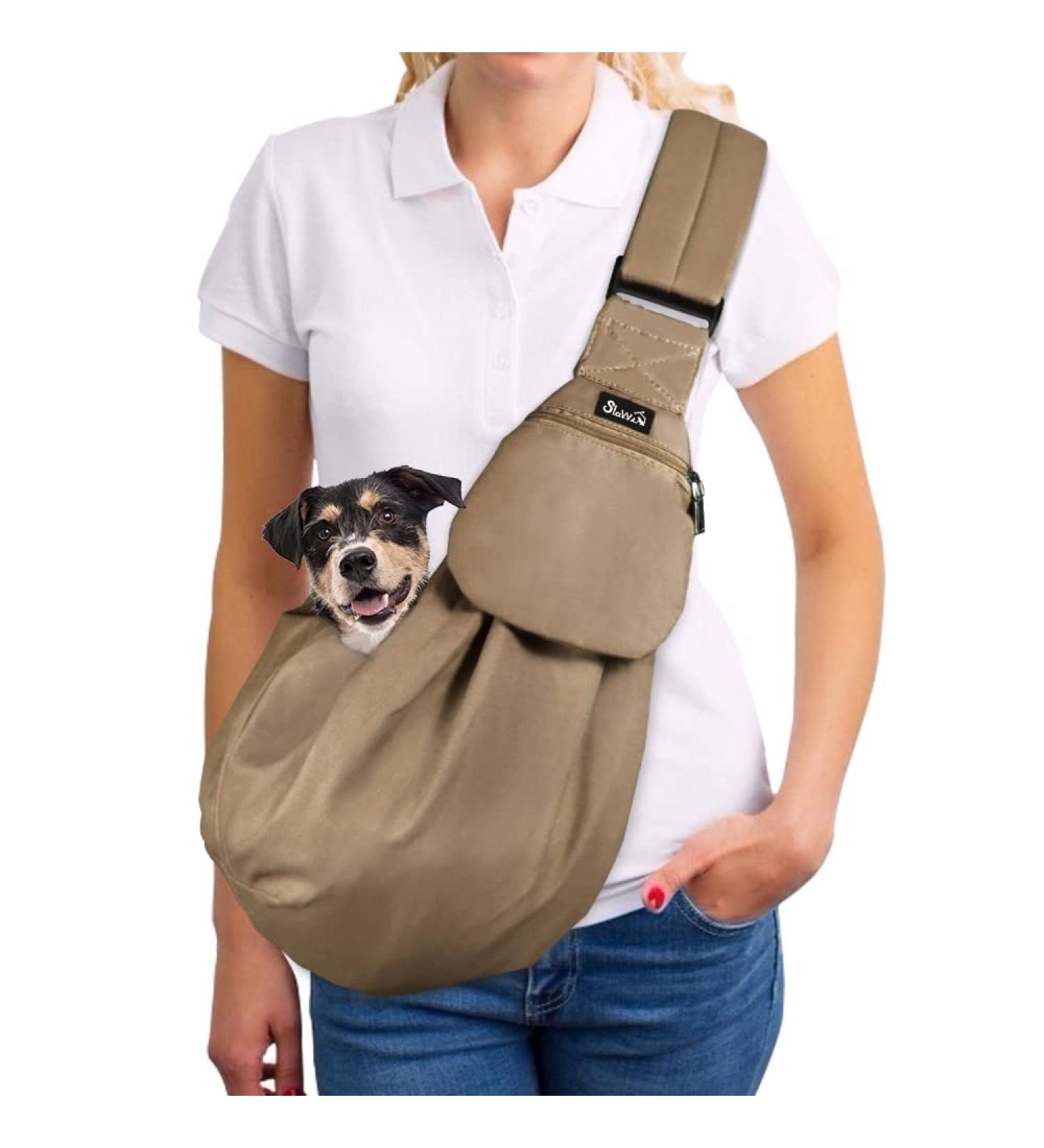 Slowton Dog Carrier Bag - Waterproof Adjustable Pet Tote for Outdoor Excursions (Brown L) - Ideal for Dogs 4.1-6.8kg - Buy Online on GoSupps.com