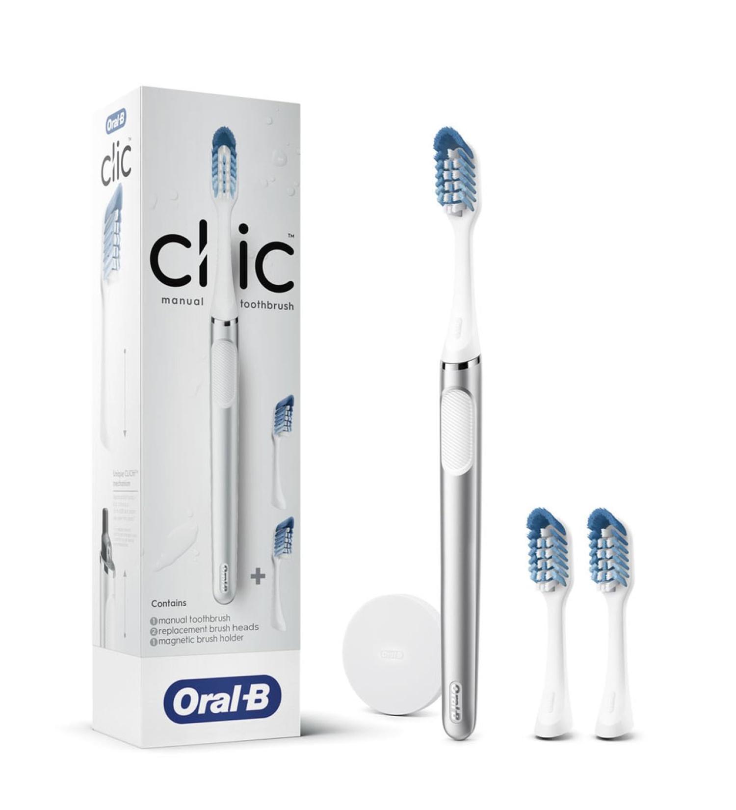 Buy Oral-B Clic Deluxe Starter Kit - Manual Toothbrush with 3 Brush Heads & Magnetic Mount - International Shipping Available - Buy Online on GoSupps.com