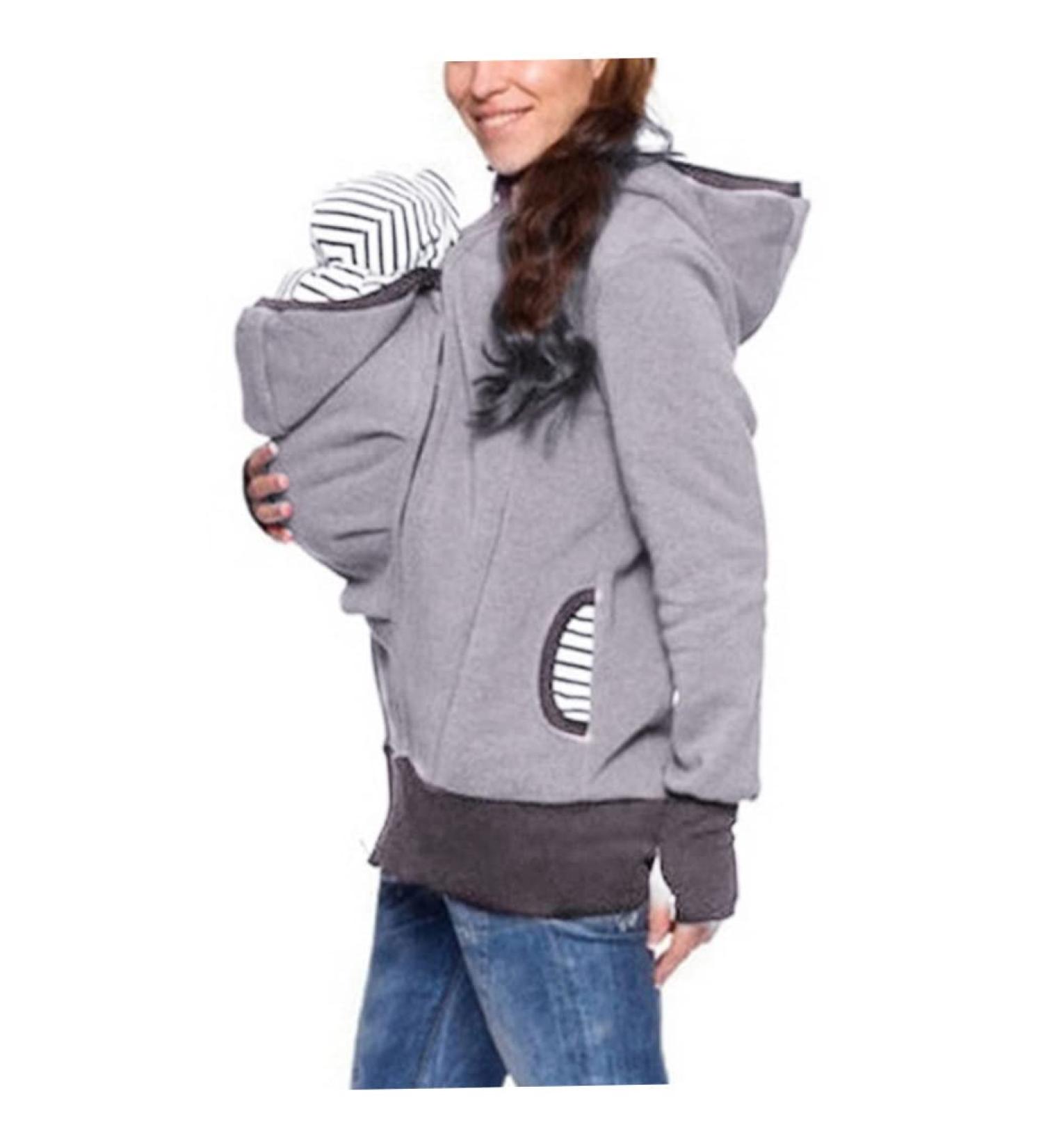 SouiWuzi Maternity Baby Carrier Hoodie | Kangaroo Jacket Coat Sweatshirt for Women | Gray Maternity Baby Wearing Jacket - Buy Online on GoSupps.com