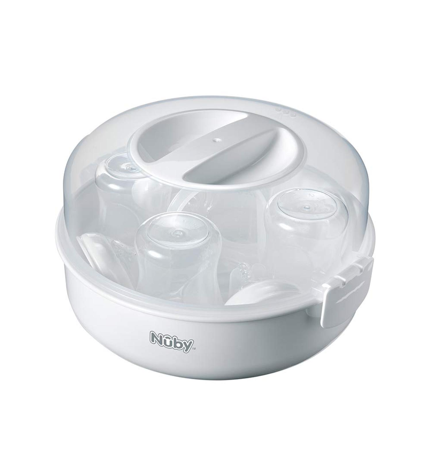 Nuby Microwave Baby Bottle Steriliser - 4 Min Cycle | Keeps Contents Sterile 24hrs | Kills 99.9% of Germs - White - Buy Online on GoSupps.com