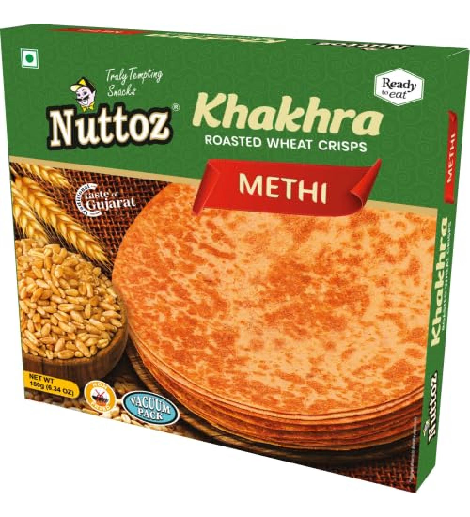 PureGro Nuttoz METHI Khakhra 180g ROASTED WHEAT CRISPS 180.00 g (Pack of 1) - Buy Online on GoSupps.com