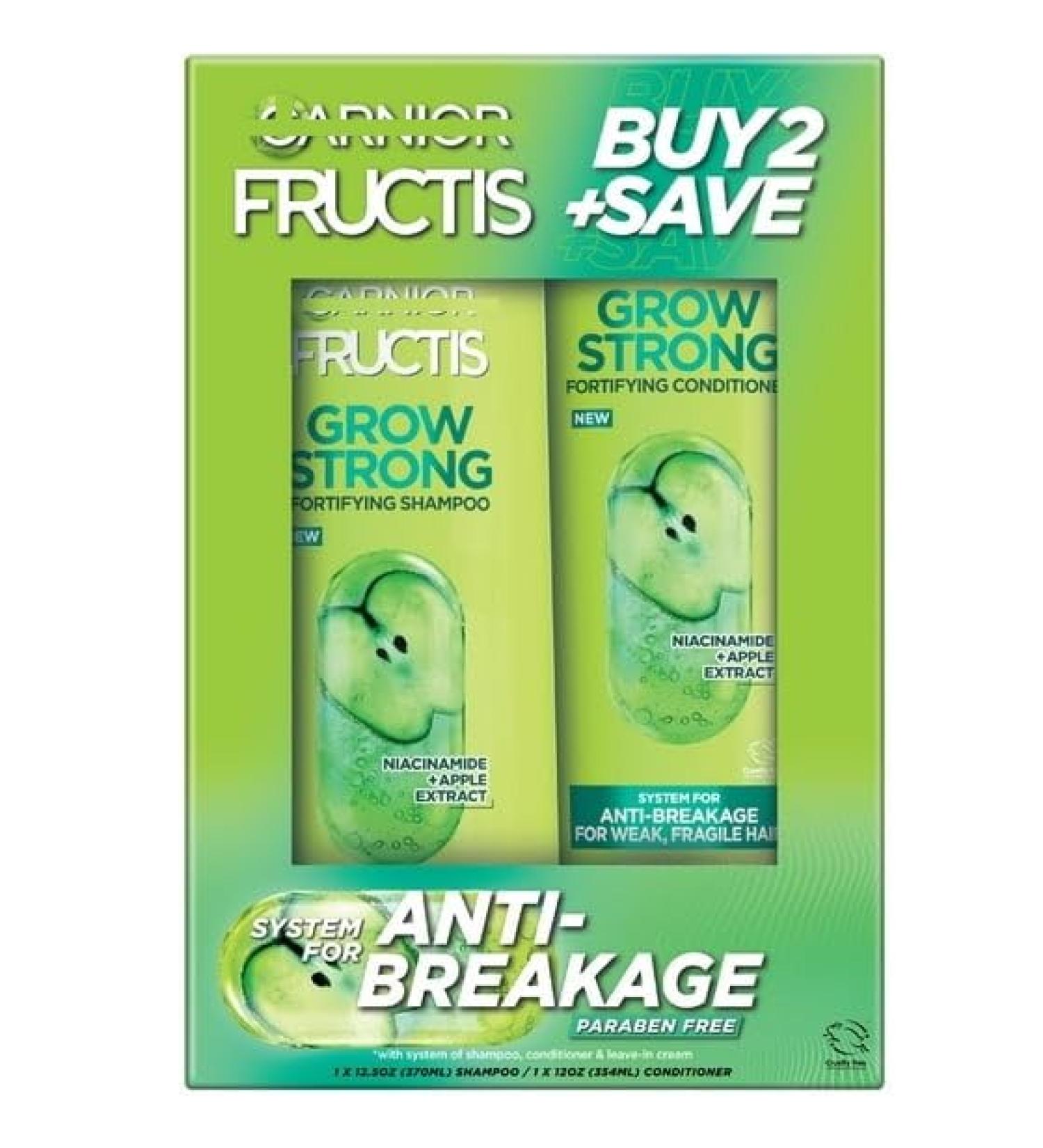 G.arnier Fructis Grow Strong Shampoo & Conditioner For Stronger Healthier Shinier Hair 1 kit