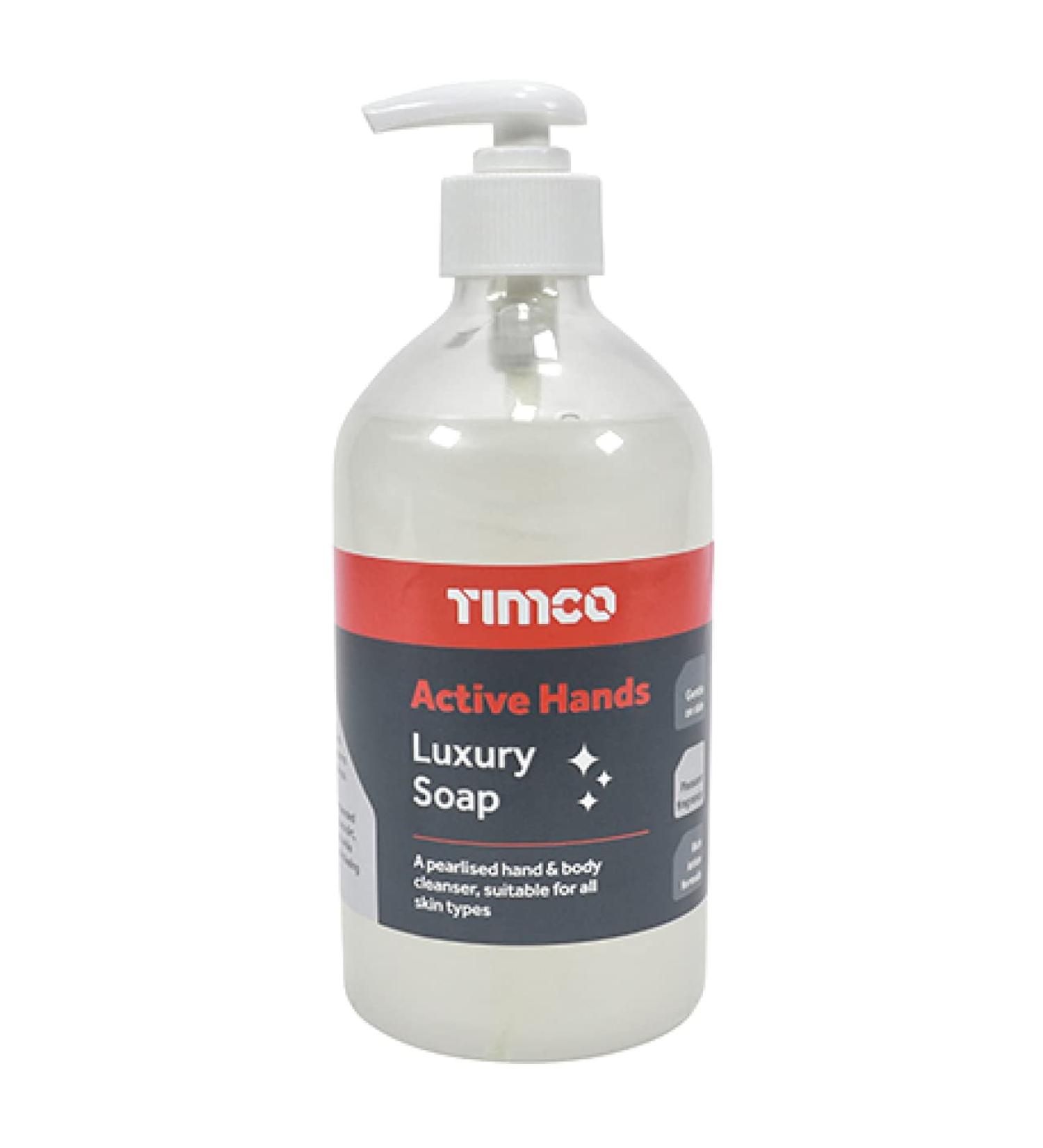TIMCO - Active Hands Luxury Soap Pump bottle 500ml - Ideal for homes washrooms kitchens industry garages workshops and more