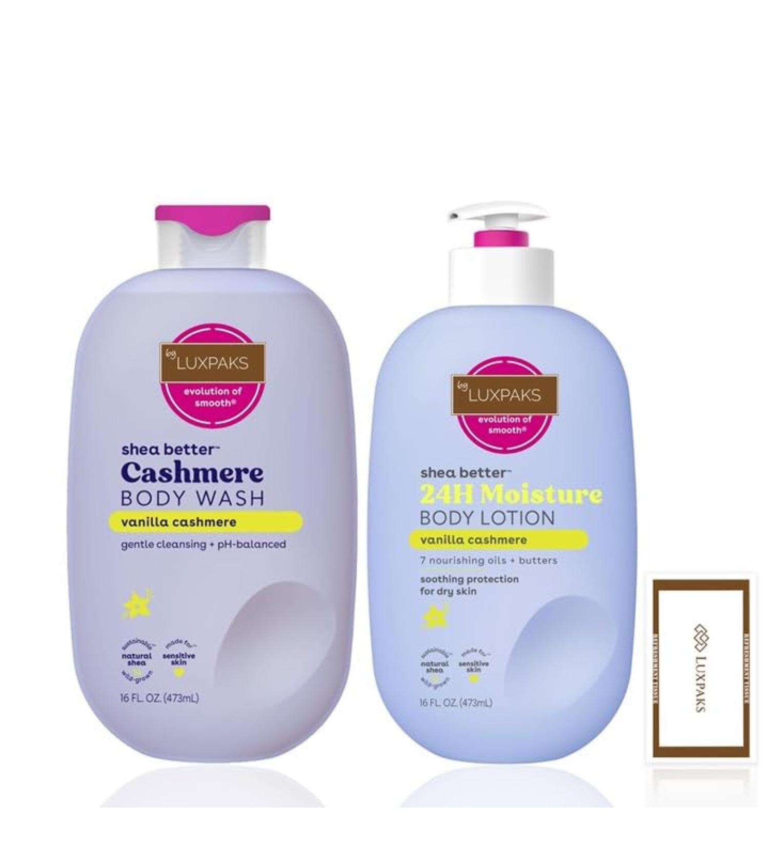  LuxPaks Skincare kit: contains an E.O.S Vanilla-Cashmere body lotion and a shower gel with LuxPaks Wipe - Buy Online on GoSupps.com