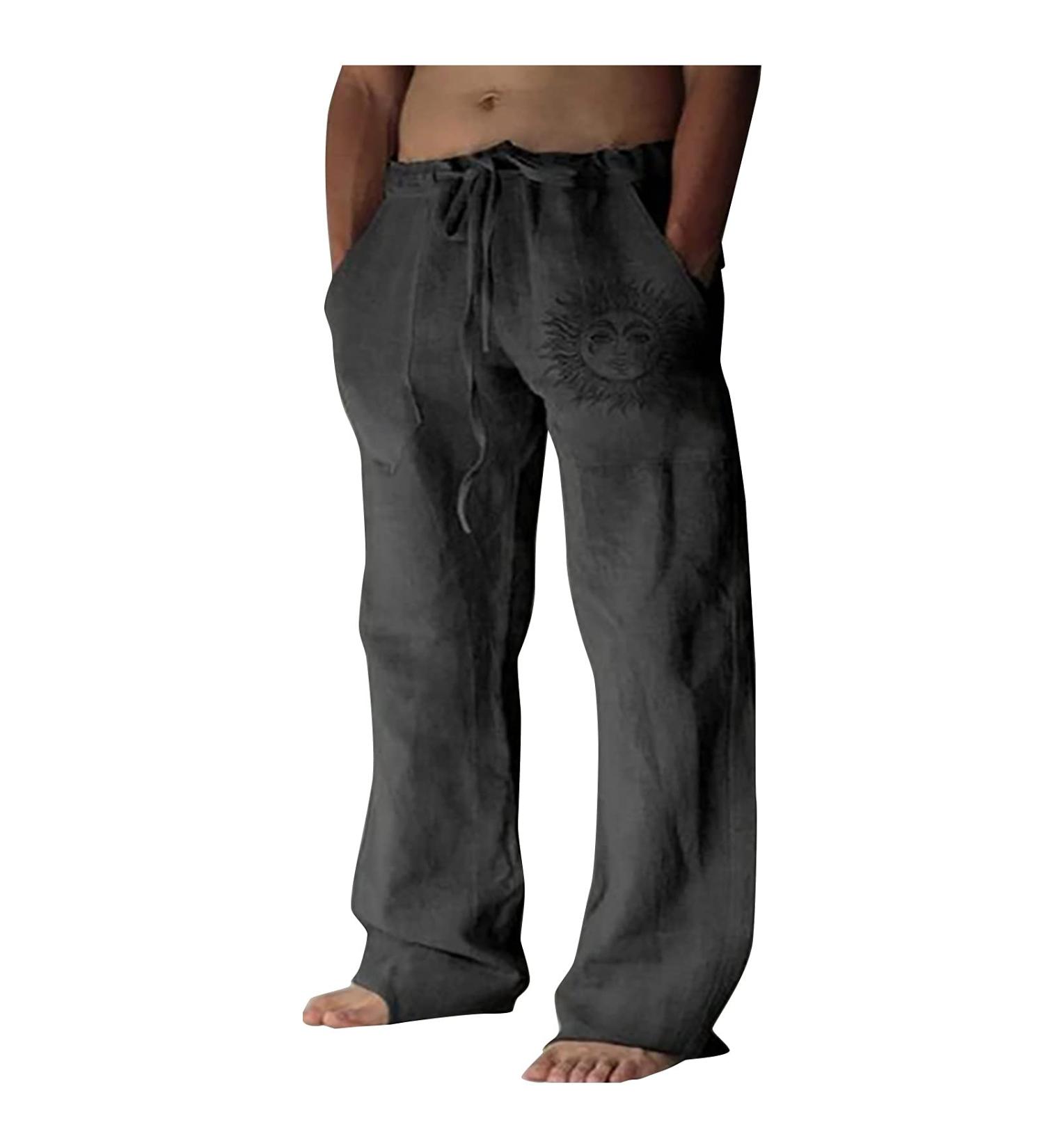 Men's Casual Cotton Linen Cargo Pants | Relaxed Fit Drawstring Stretch Trousers | XX-Large Dark Gray - Buy Online on GoSupps.com