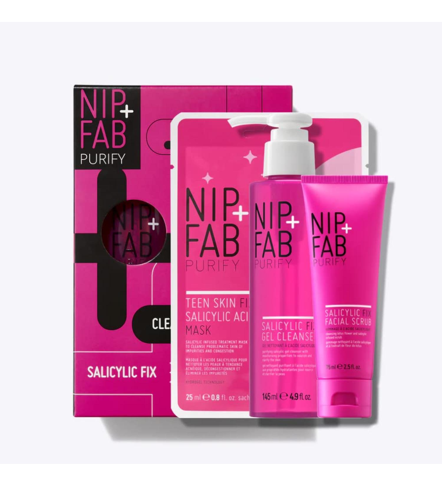 Nip+Fab Salicylic Fix 3 Piece Starter Kit | Contains Gel Cleanser Scrub Fix Sheet Mask | Exfoliant for Pores | Hydrating | Reduces Blemish | Moisturizing |Vegan and Cruelty Free - Buy Online on GoSupps.com