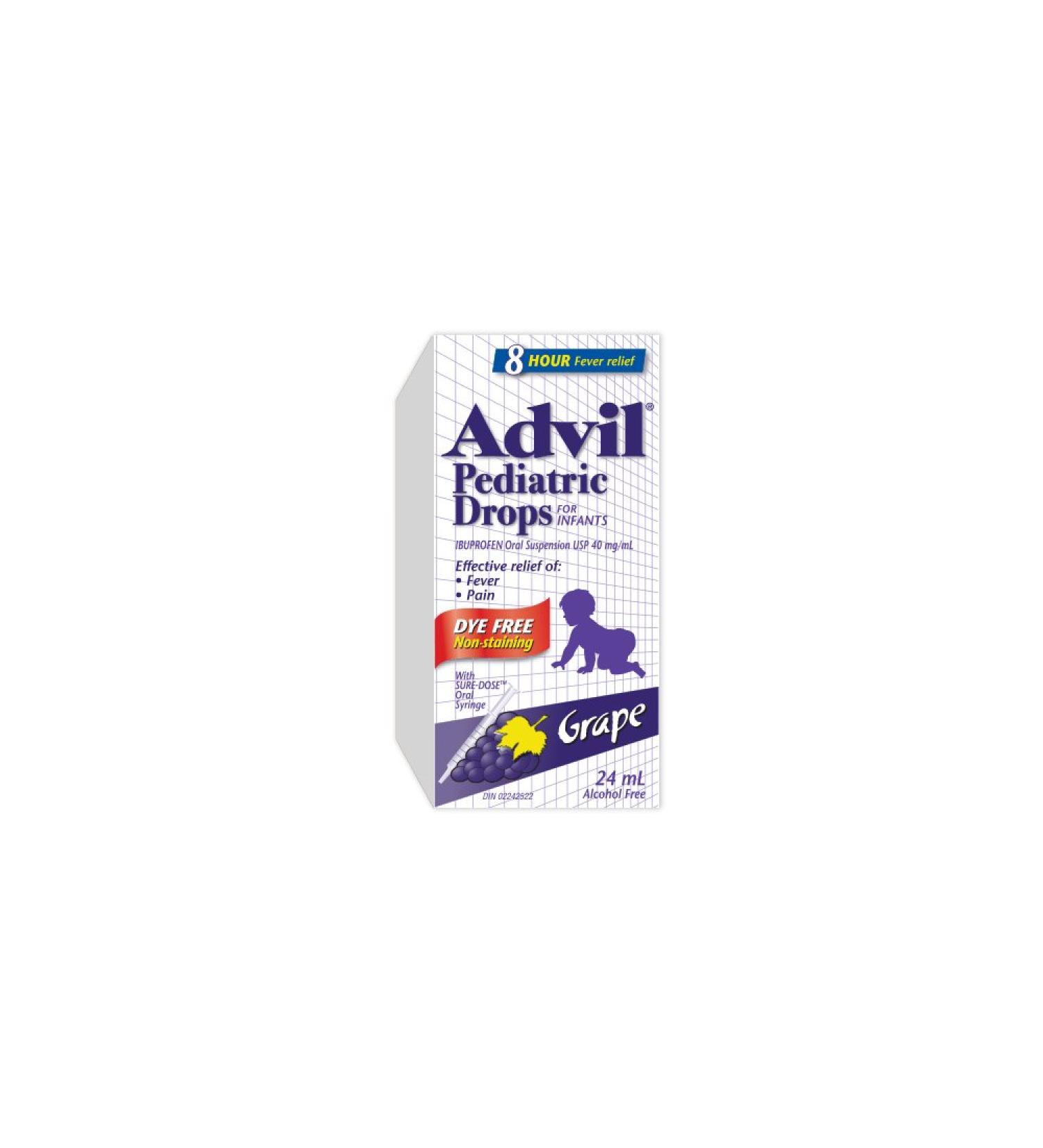Advil Dye-Free Pediatric Drops Fever and Pain Reliever for Infants Grape Flavour 24 mL 24 ml (Pack of 1) Grape - Buy Online on GoSupps.com