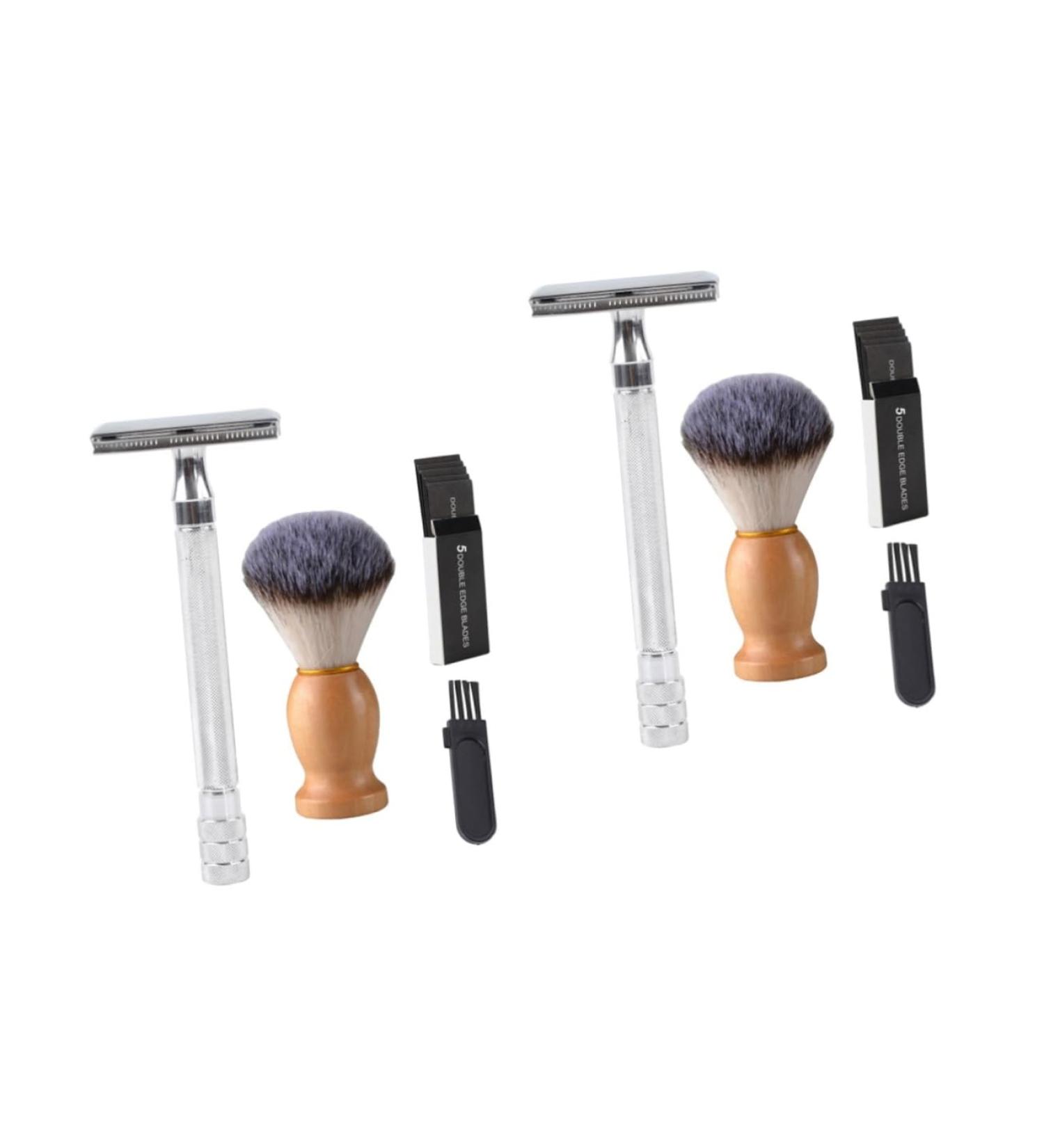 Beavorty Manual Razor Set for Men - Classic Wet Shaving Razor & Cleaning Brush | Silver Body Trimmer & Hair Razor (2 pcs 10.3x4cm) - Buy Online on GoSupps.com