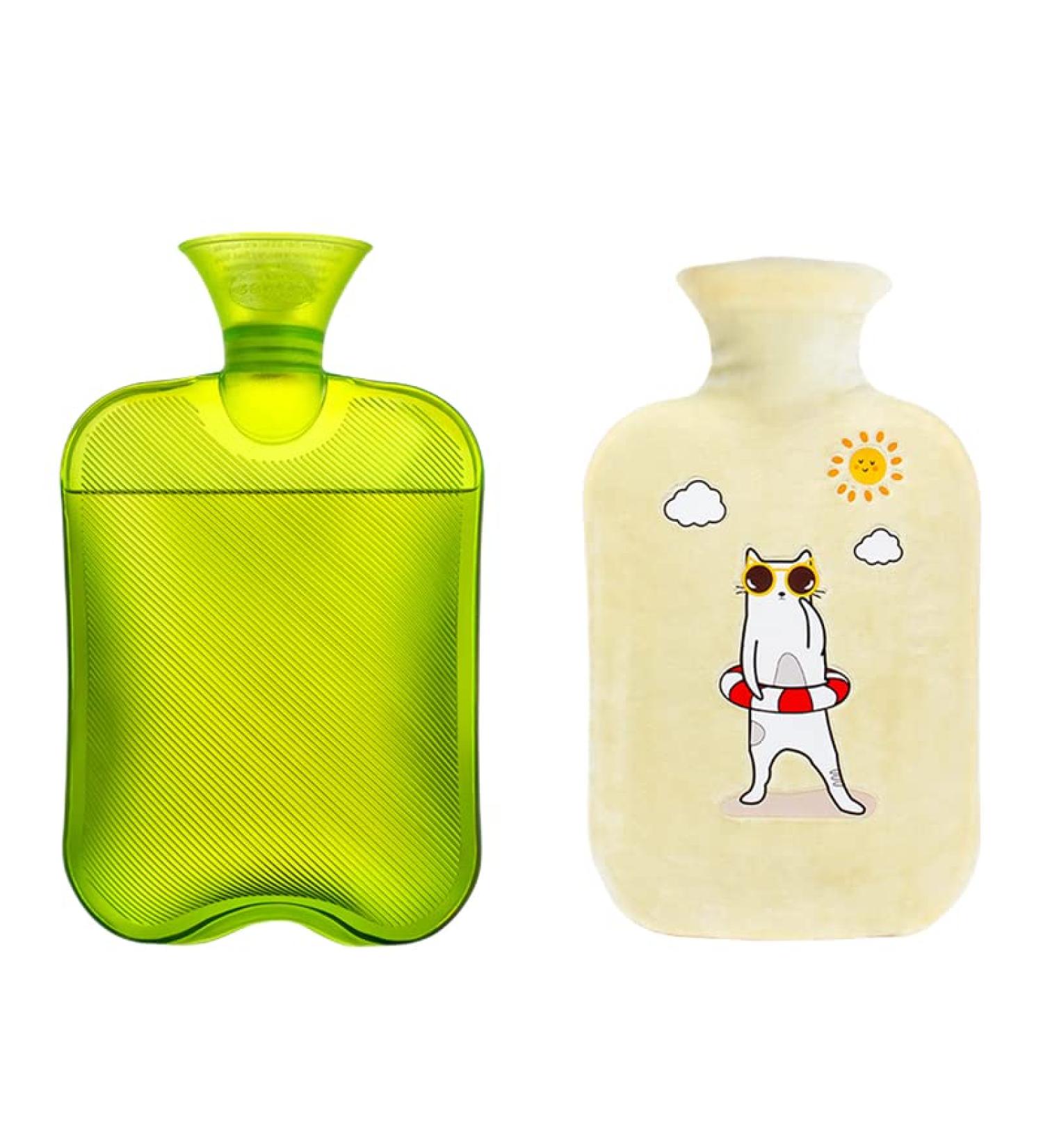 MYAMIA 2L PVC Hot Water Bottle - Green with Cover | Winter Hand & Foot Warmer for Pain Relief | International Shipping - Buy Online on GoSupps.com