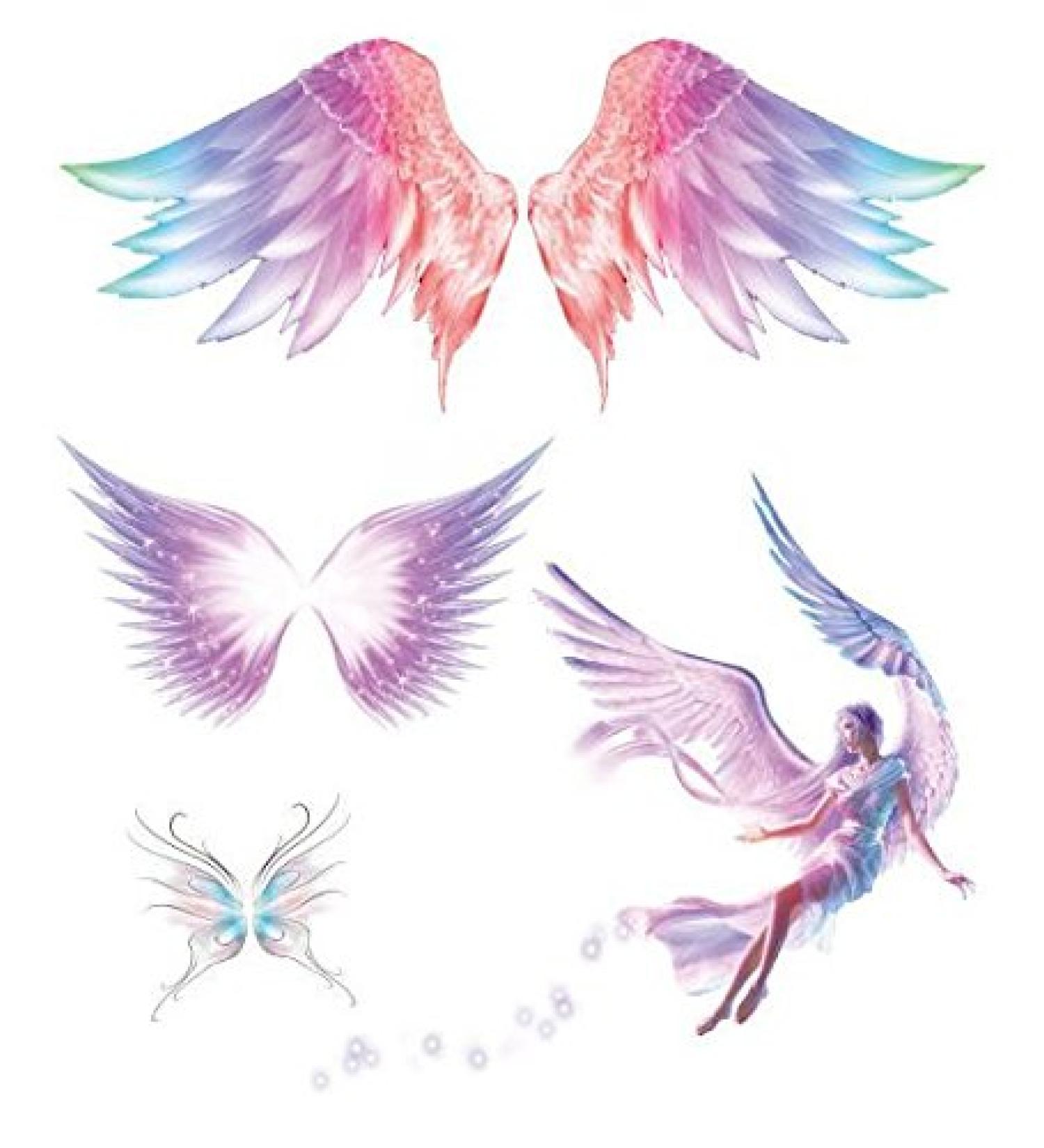SanerLian Waterproof Temporary Fake Tattoo Stickers Pink Angel Wings Dream Set of 2