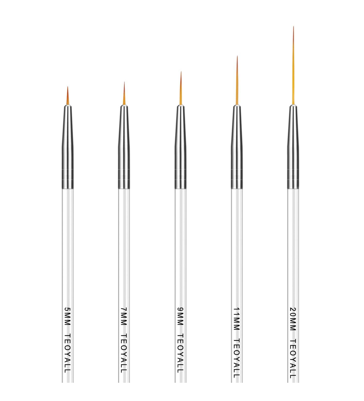 TEOYALL Fine Liner Brush Set - Nail Art Striping Brushes for Detailed Gel Polish Designs | 5/7/9/11/20mm Thin Line Options - Buy Online on GoSupps.com