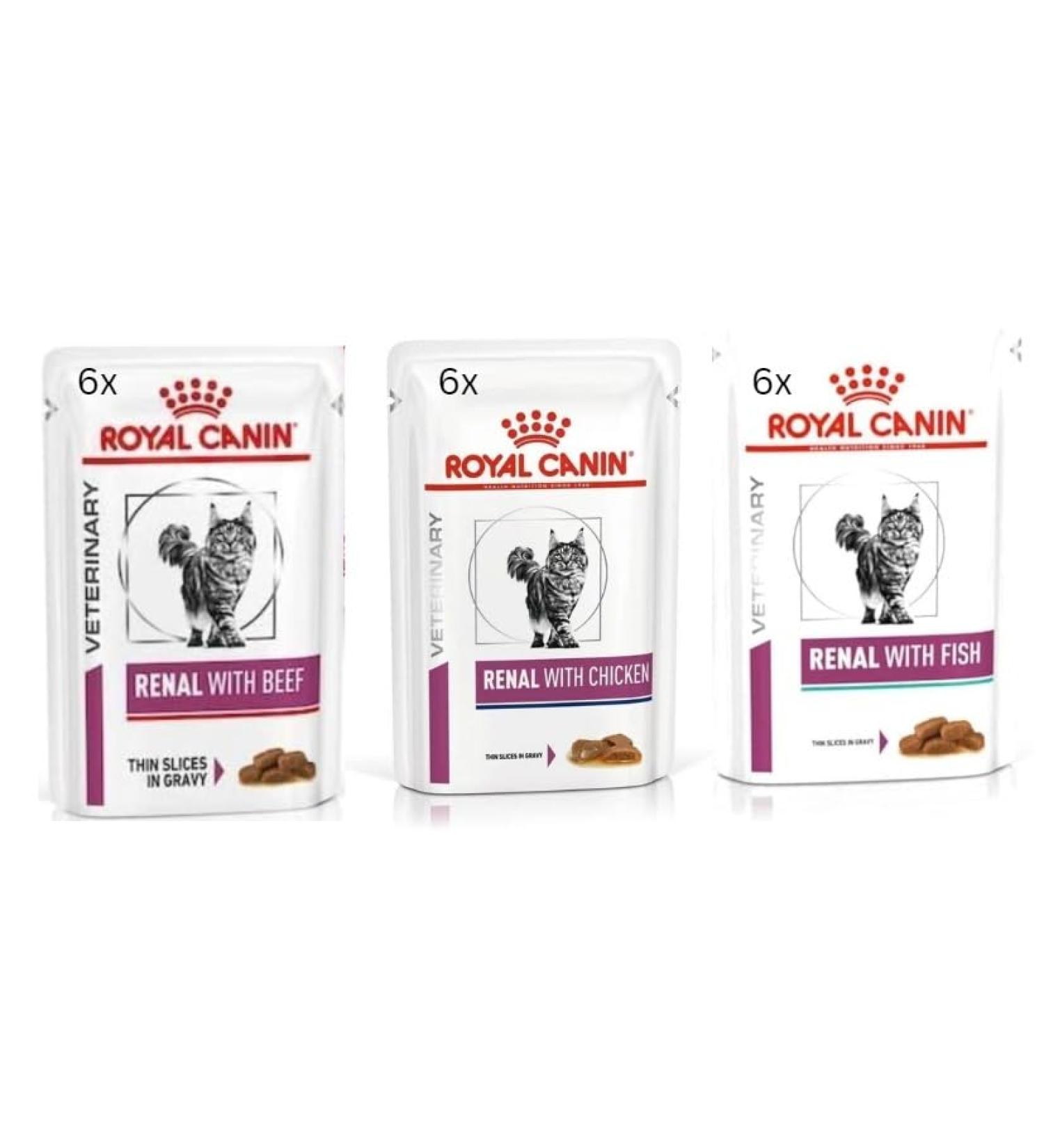 CD-Canin Renal Feline Mix of 6x Tuna 6x Chicken 6x Beef Cat Food each 85gram (Pack of 18)