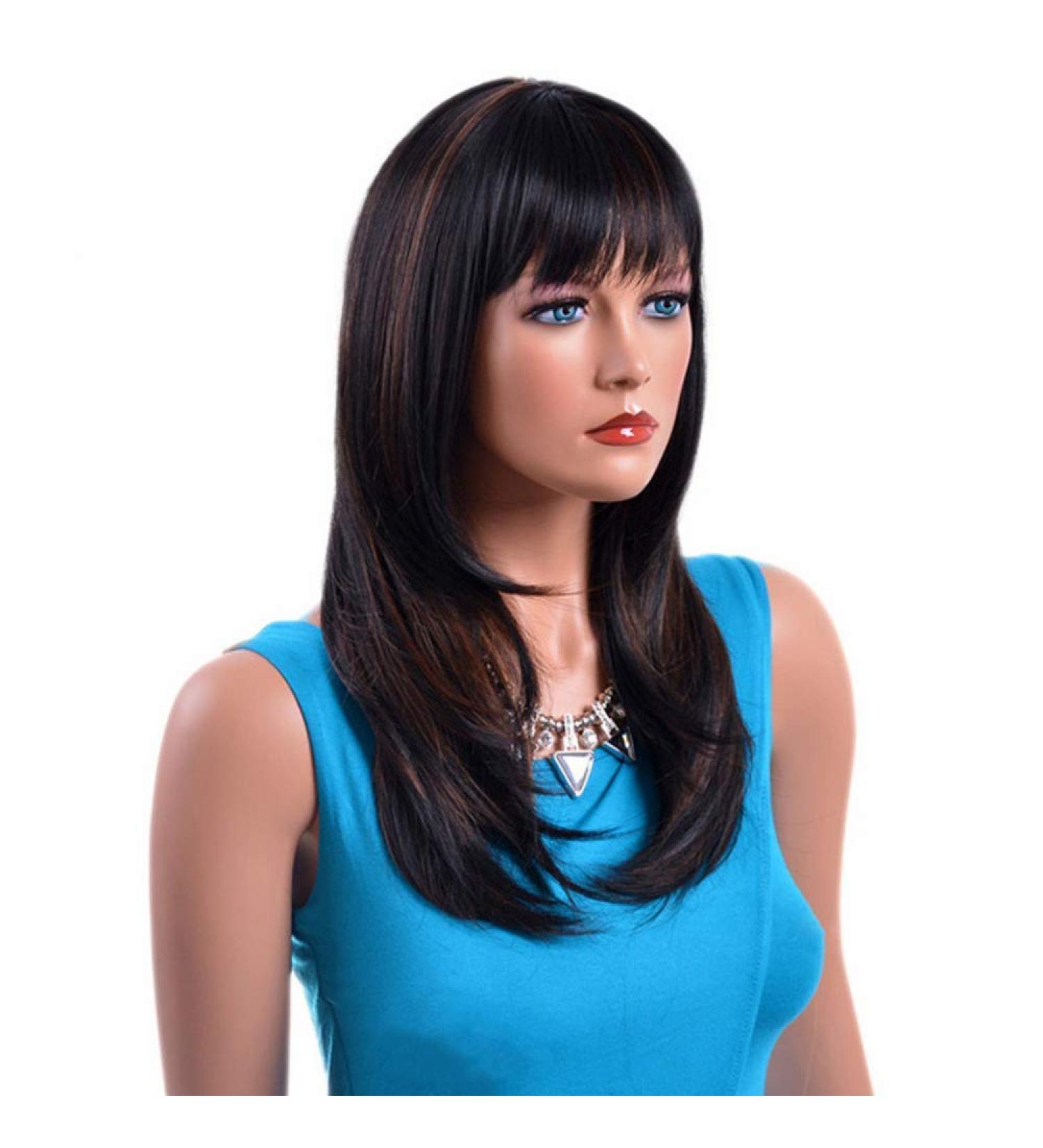 SHIYID Long Straight Natural Wigs for Women - High-Temperature Fiber Black Wigs with Highlights | International Shipping Available - Buy Online on GoSupps.com
