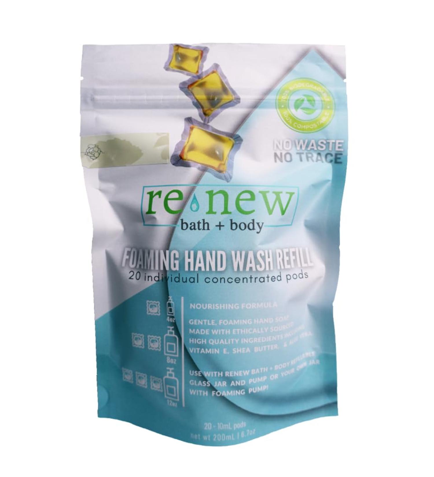 Renew Bath + Body Foaming Hand Soap Refills 20 pods White Tea & Aloe Scent eco-Friendly and Cruelty Free Plant-Based Packaging - Plastic Free - Ocean Safe Makes 80 Fl oz Total White Tea & Aloe 20 Count (Pack of 1) - Buy Online on GoSupps.com