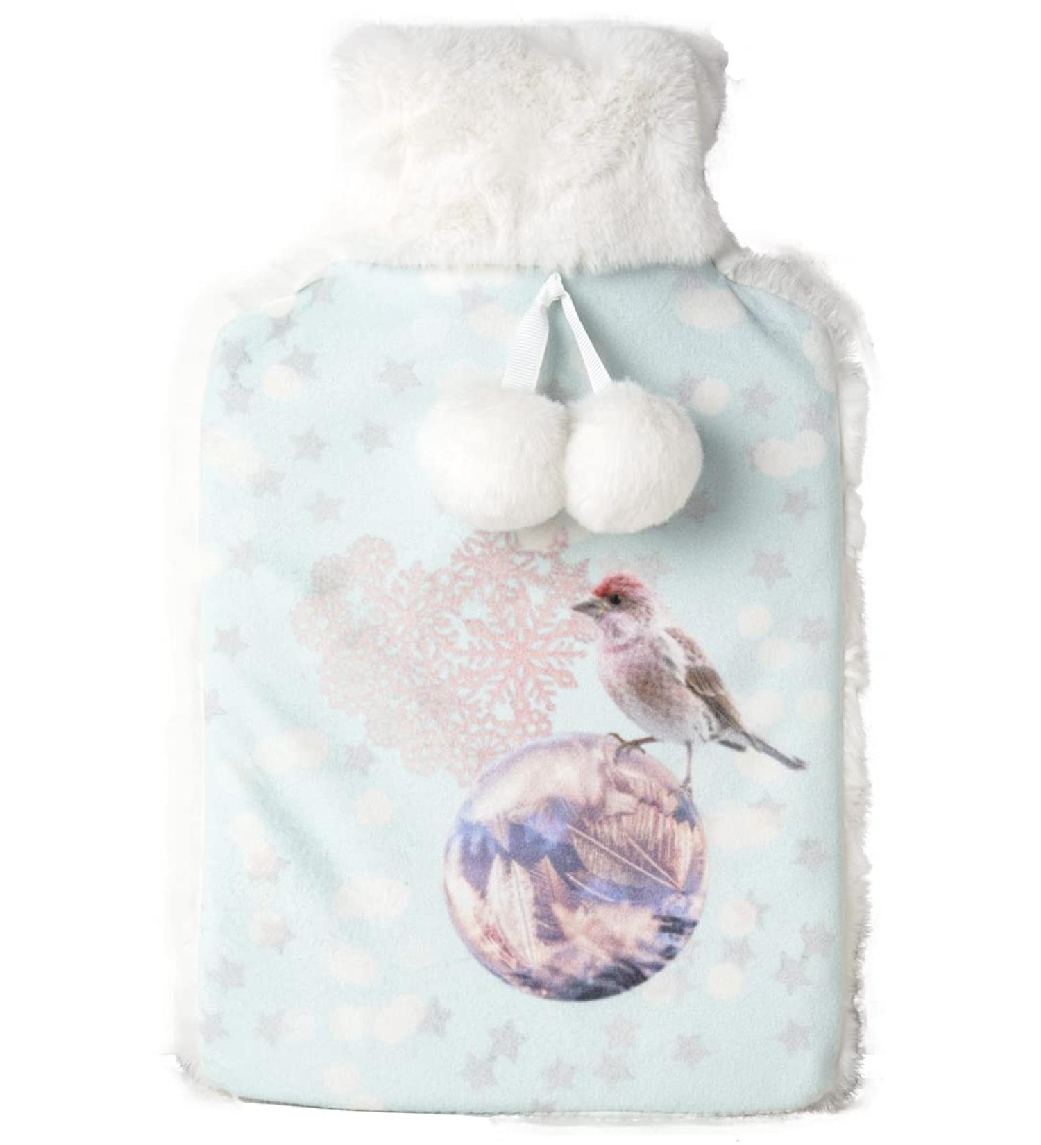 YOUR hot water bottle with sparrow motif Magical scene light blue Filling quantity: approx. 2 000 ml soft cover